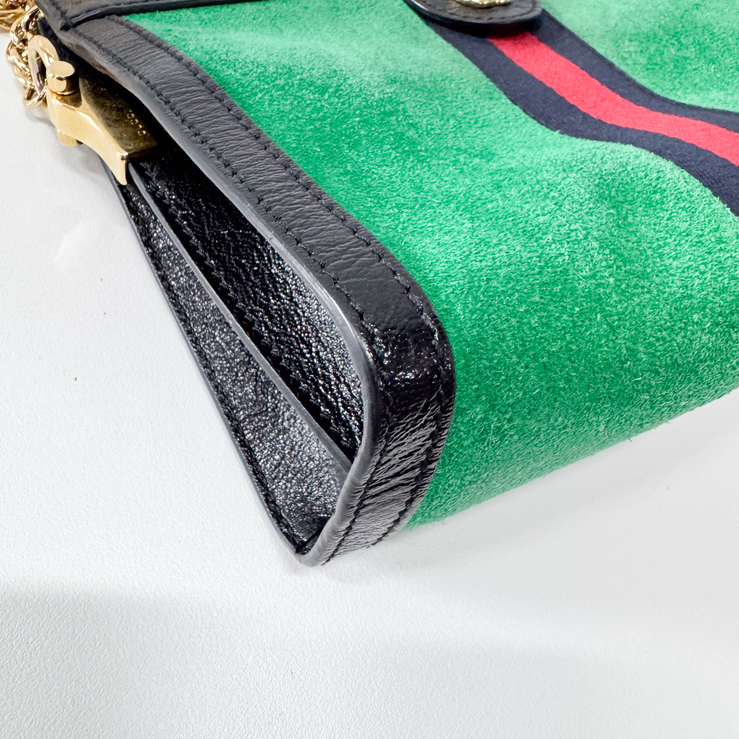 Ophidia Green Suede Gold Chain Shoulder Bag