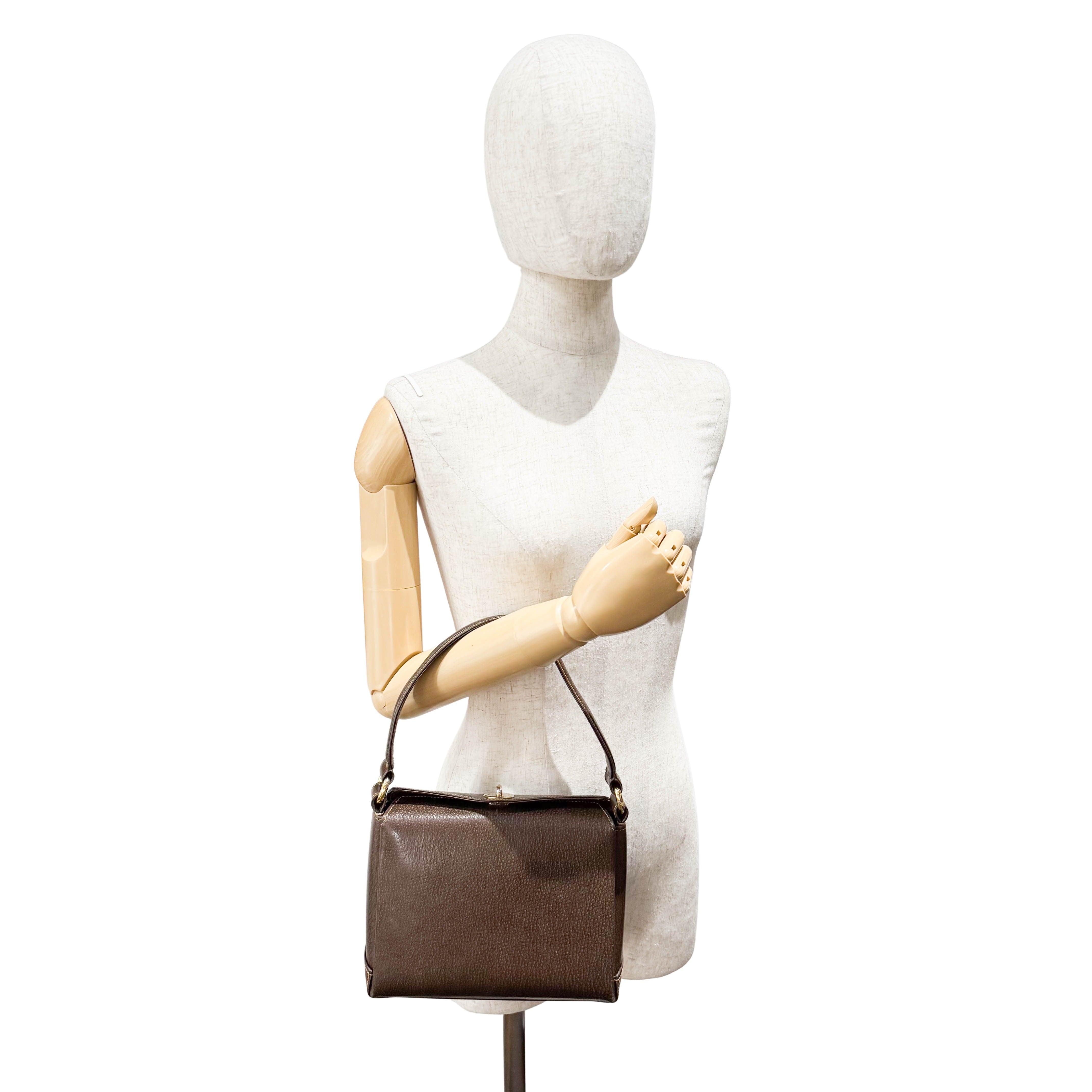 Vintage Top Turn Lock Brown Shoulder Bag