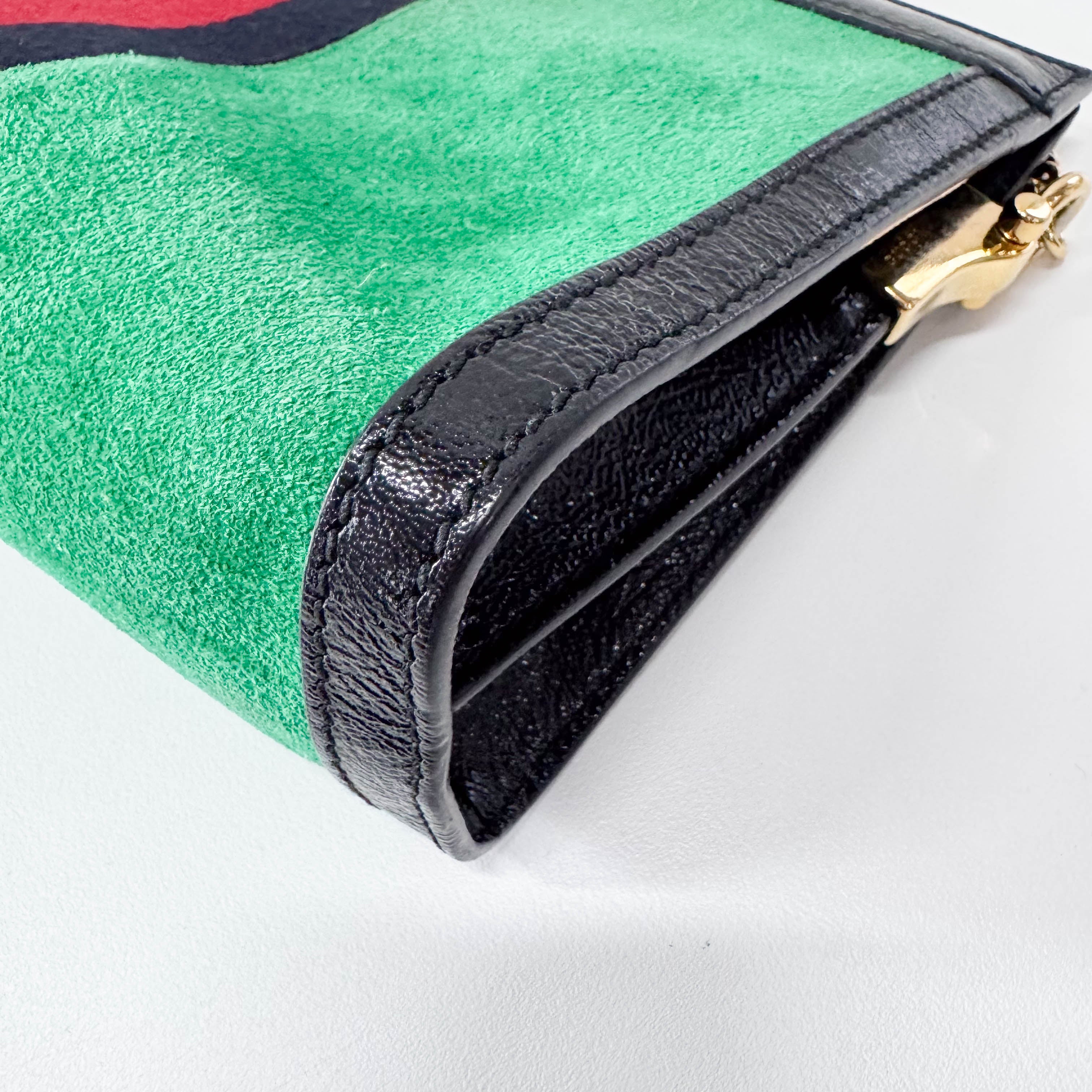 Ophidia Green Suede Gold Chain Shoulder Bag