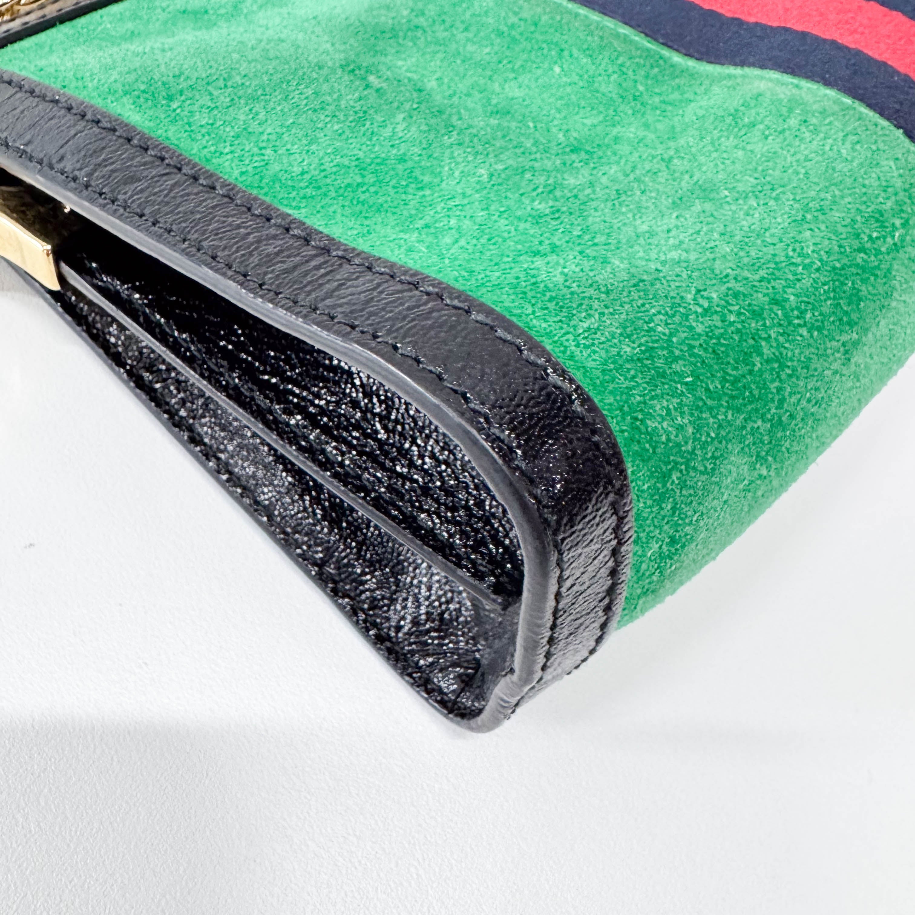 Ophidia Green Suede Gold Chain Shoulder Bag