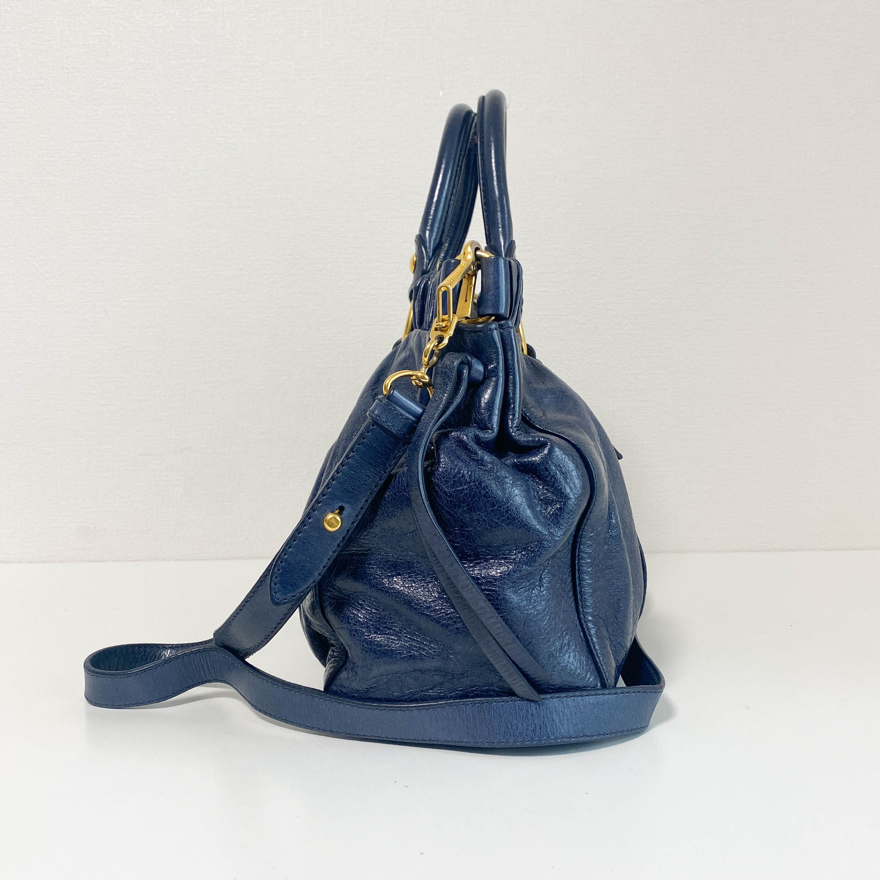Vitello Navy Leather Shoulder Bag