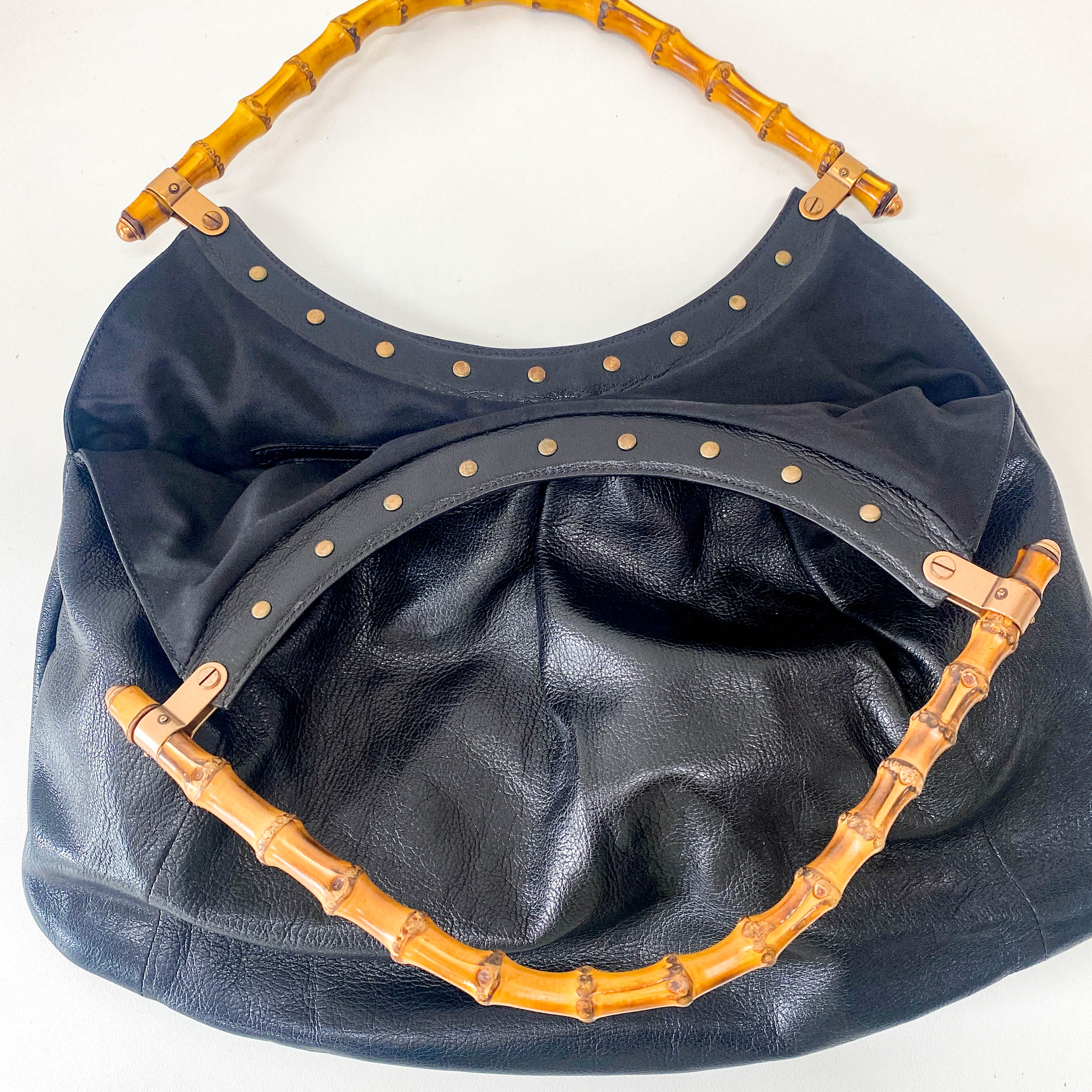 Bamboo Black Leather Hobo Studs Shoulder Bag