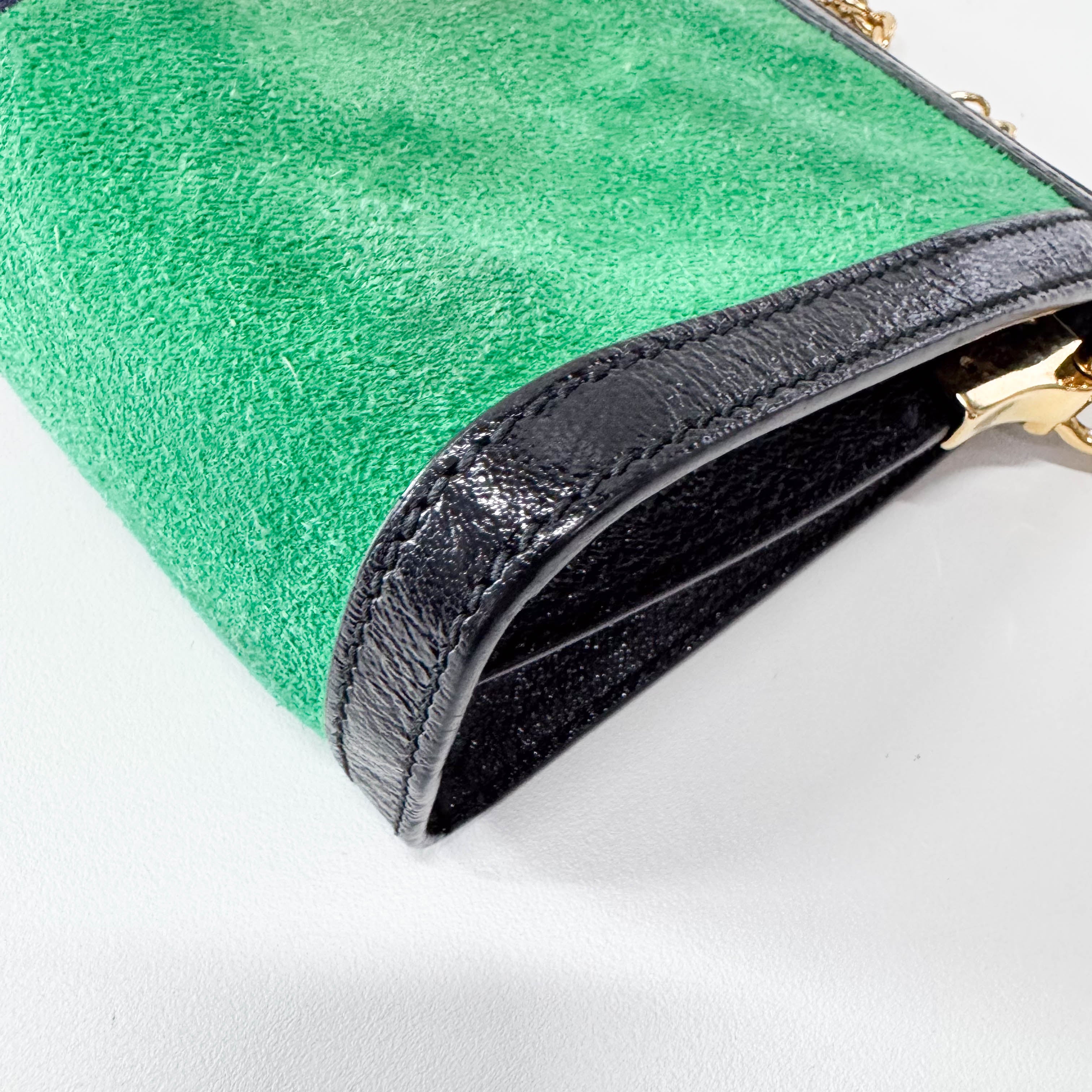 Ophidia Green Suede Gold Chain Shoulder Bag