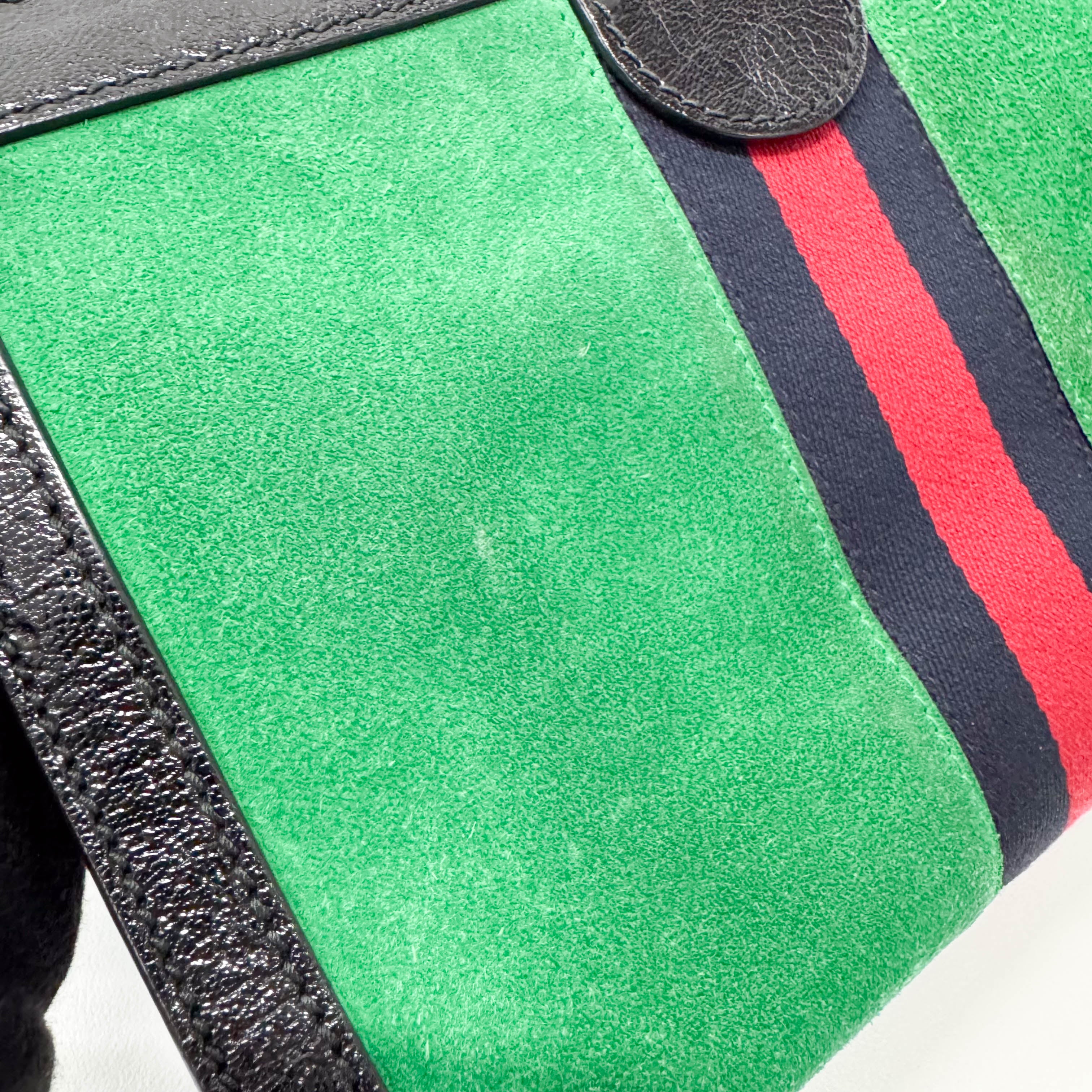 Ophidia Green Suede Gold Chain Shoulder Bag