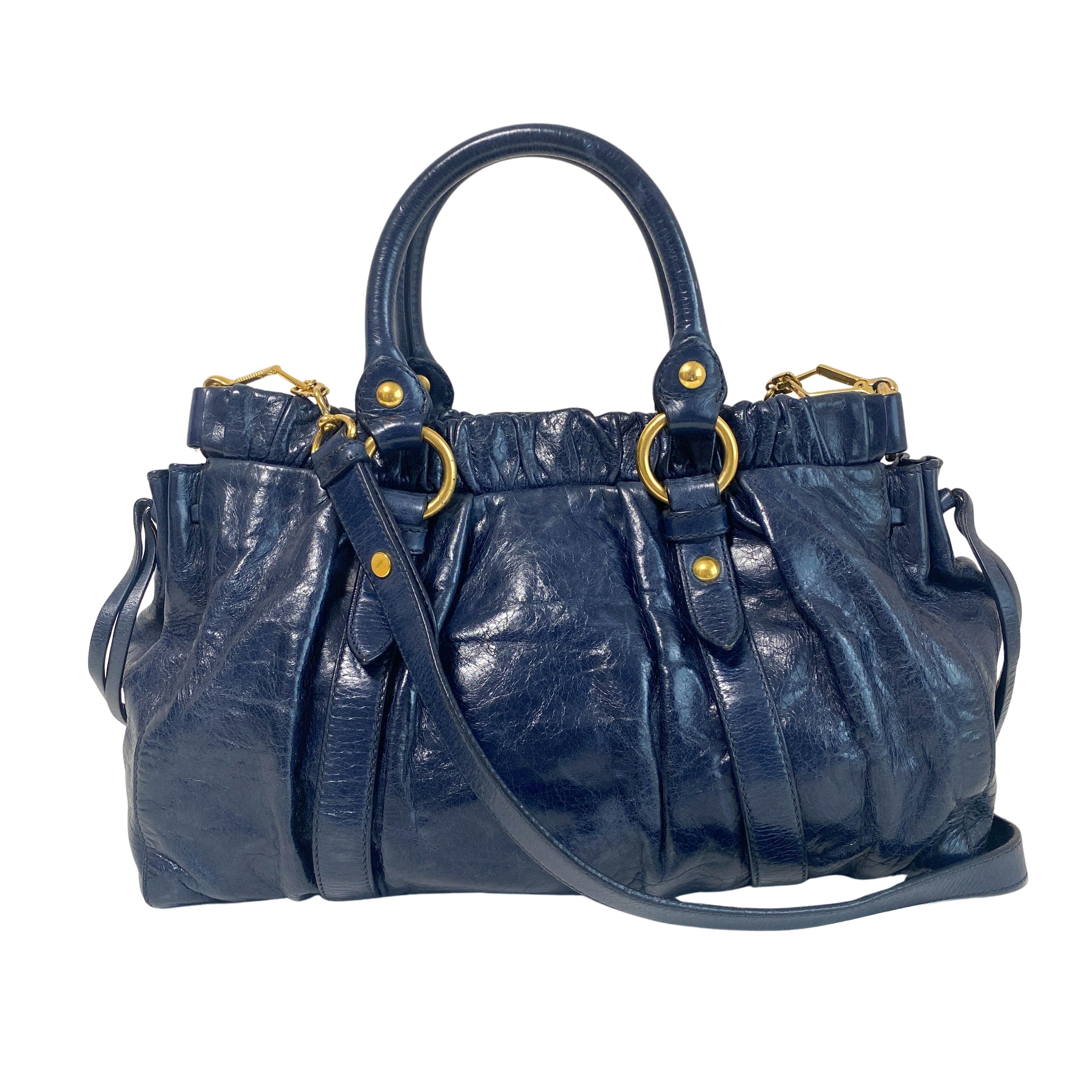 Vitello Navy Leather Shoulder Bag