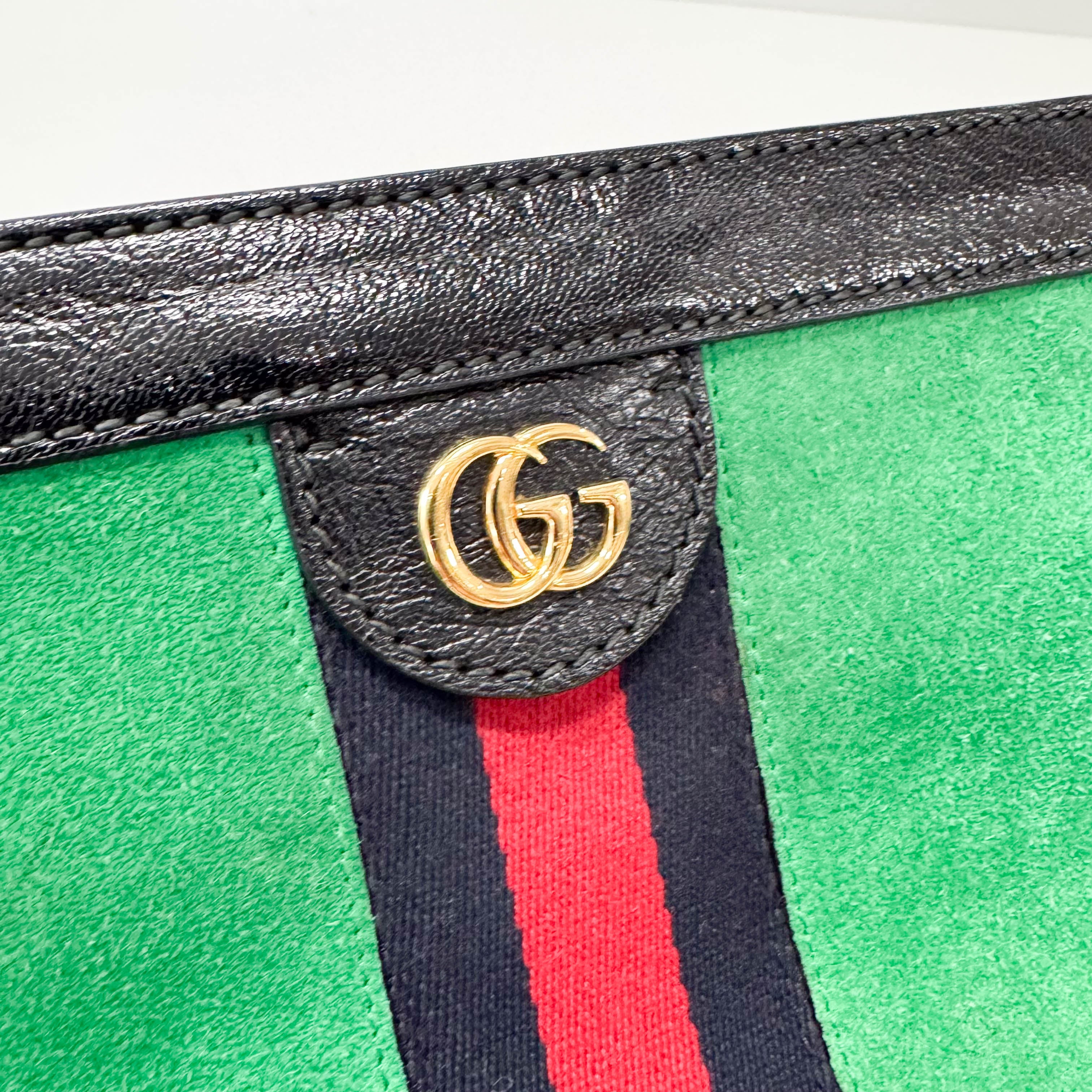 Ophidia Green Suede Gold Chain Shoulder Bag