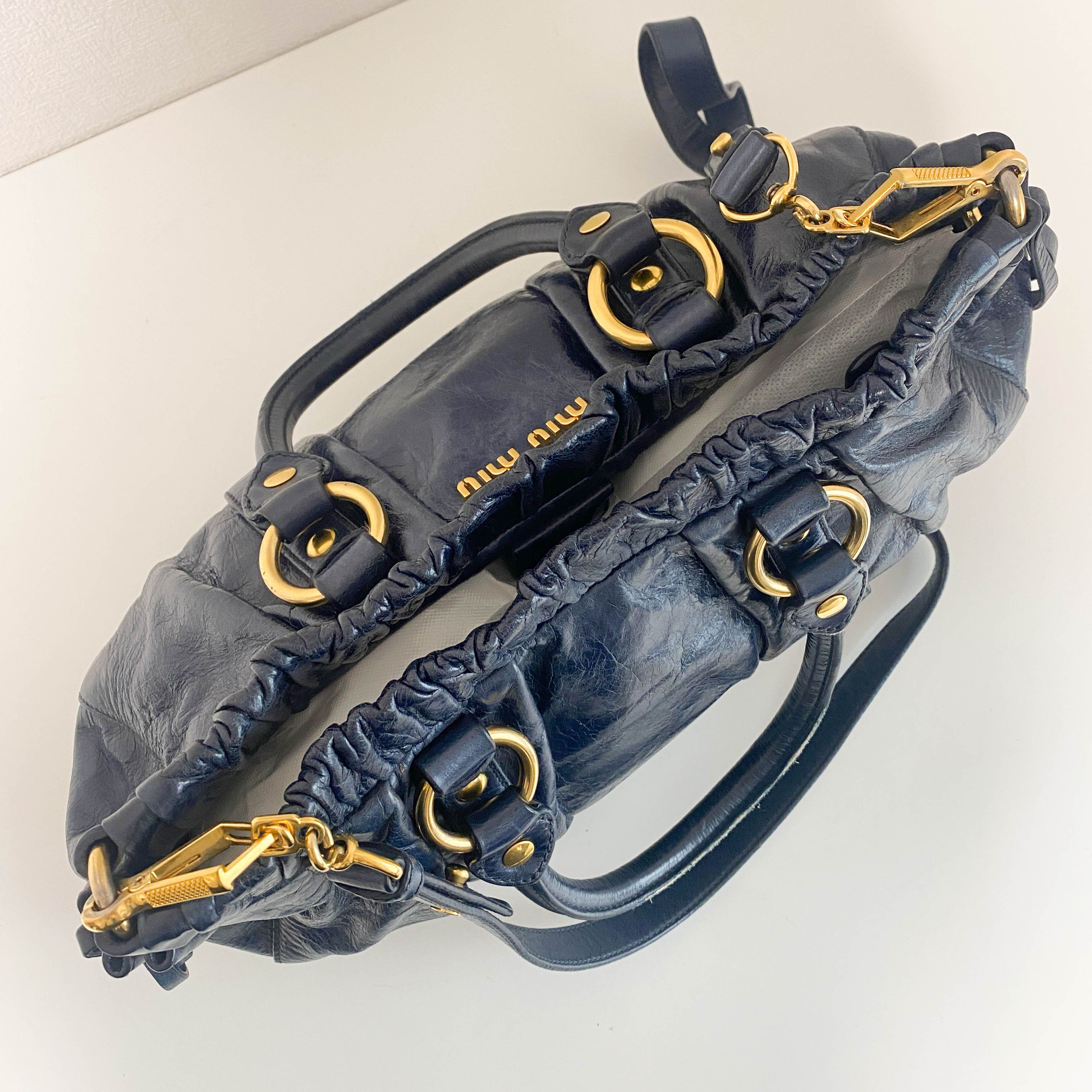 Vitello Navy Leather Shoulder Bag