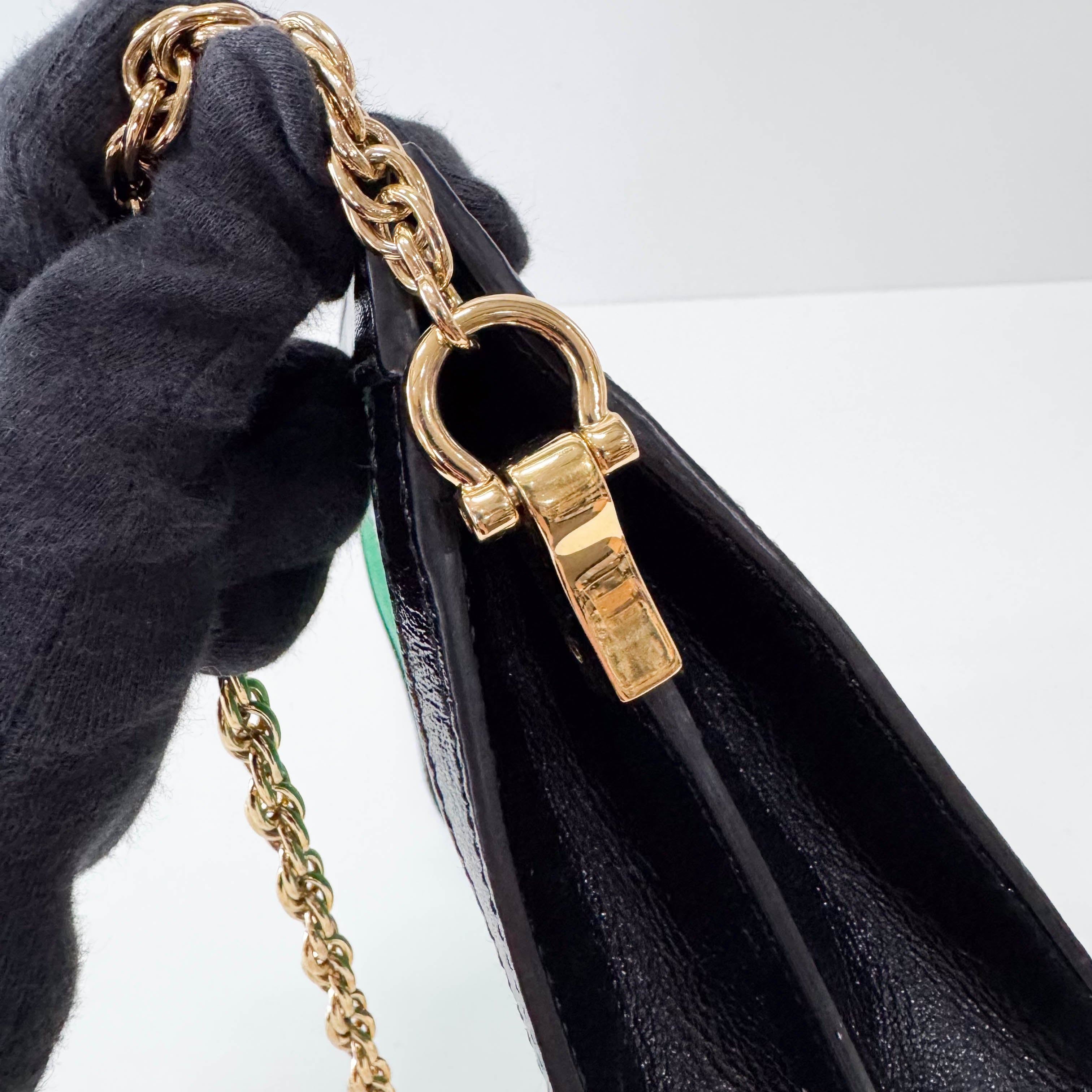 Ophidia Green Suede Gold Chain Shoulder Bag