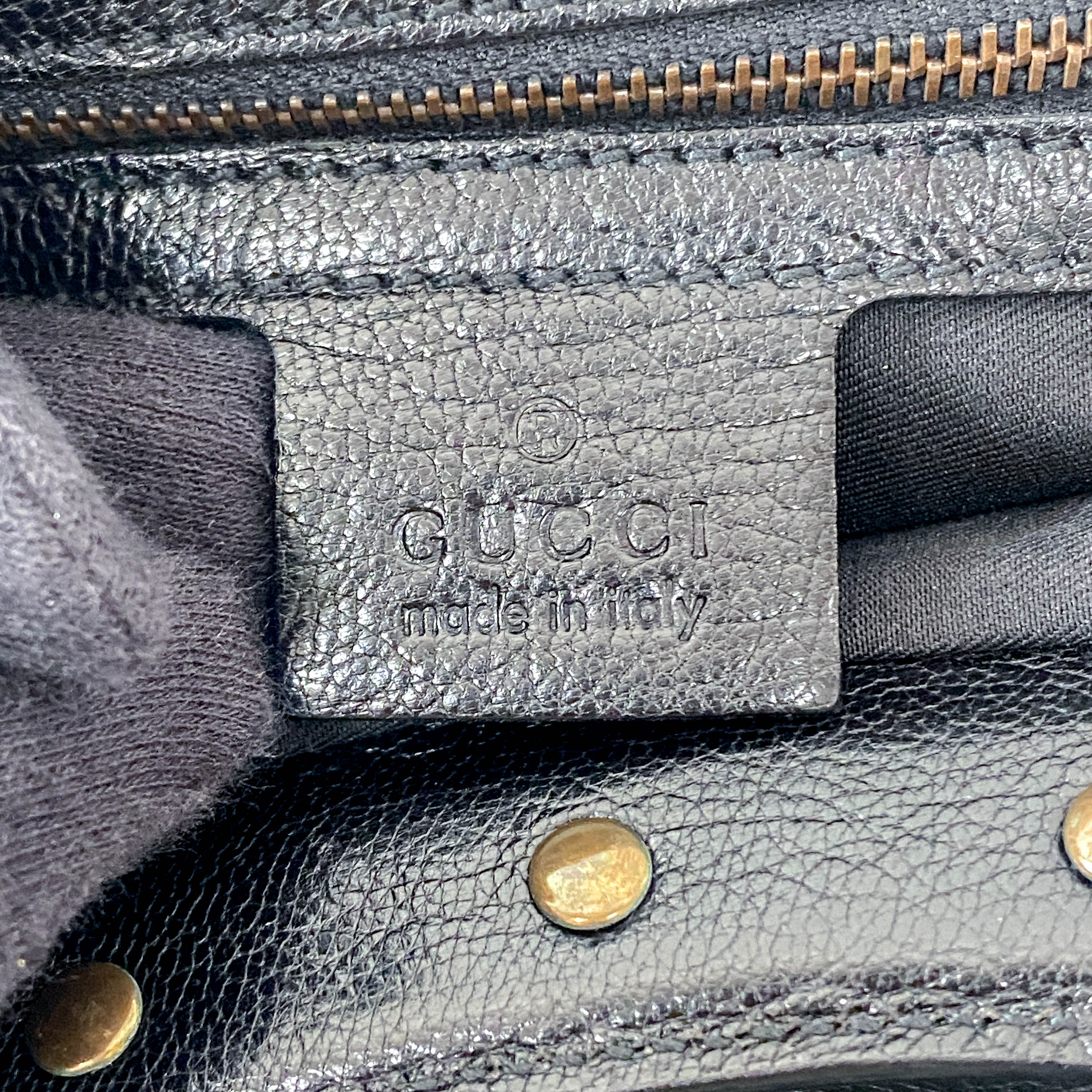 Bamboo Black Leather Hobo Studs Shoulder Bag