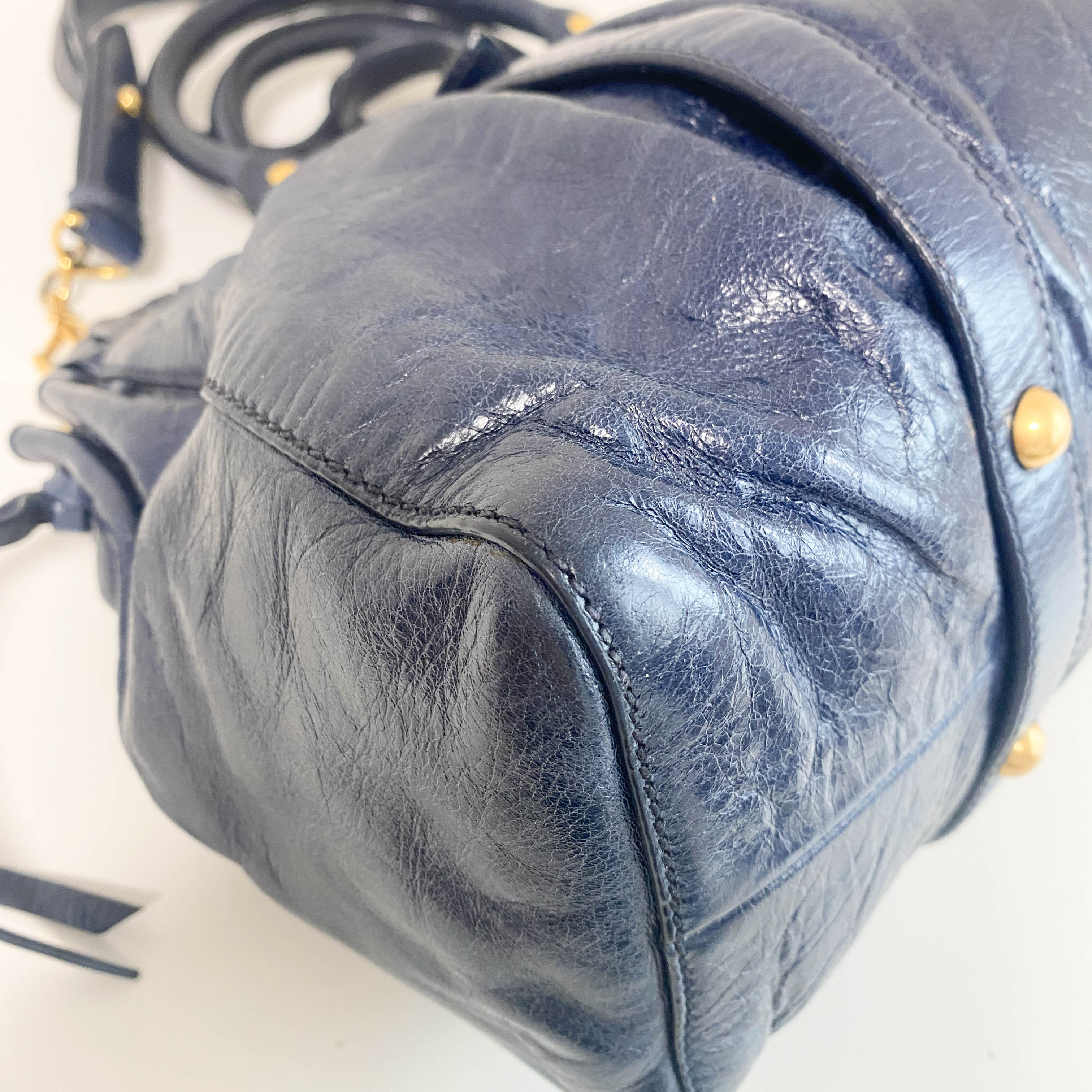 Vitello Navy Leather Shoulder Bag