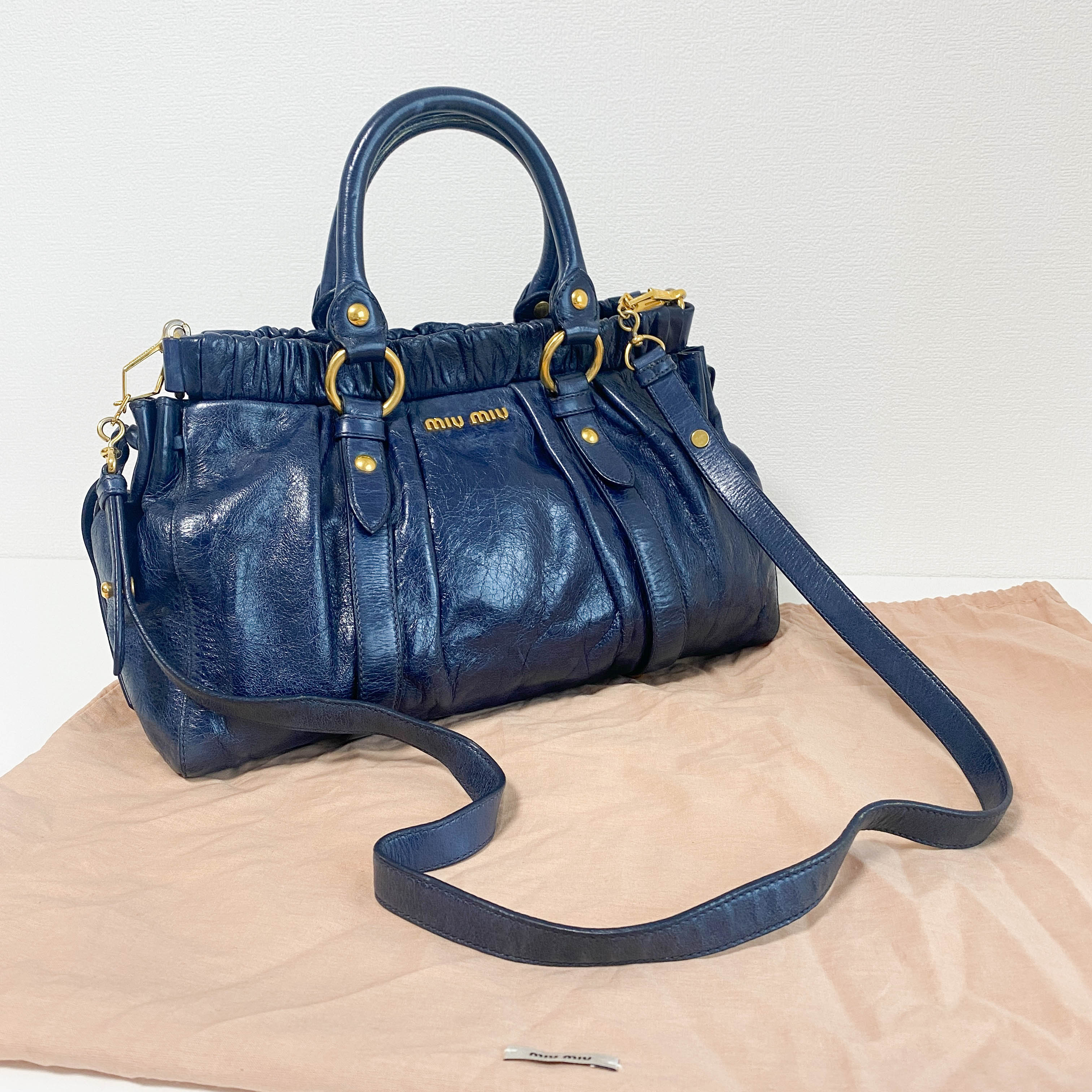 Vitello Navy Leather Shoulder Bag