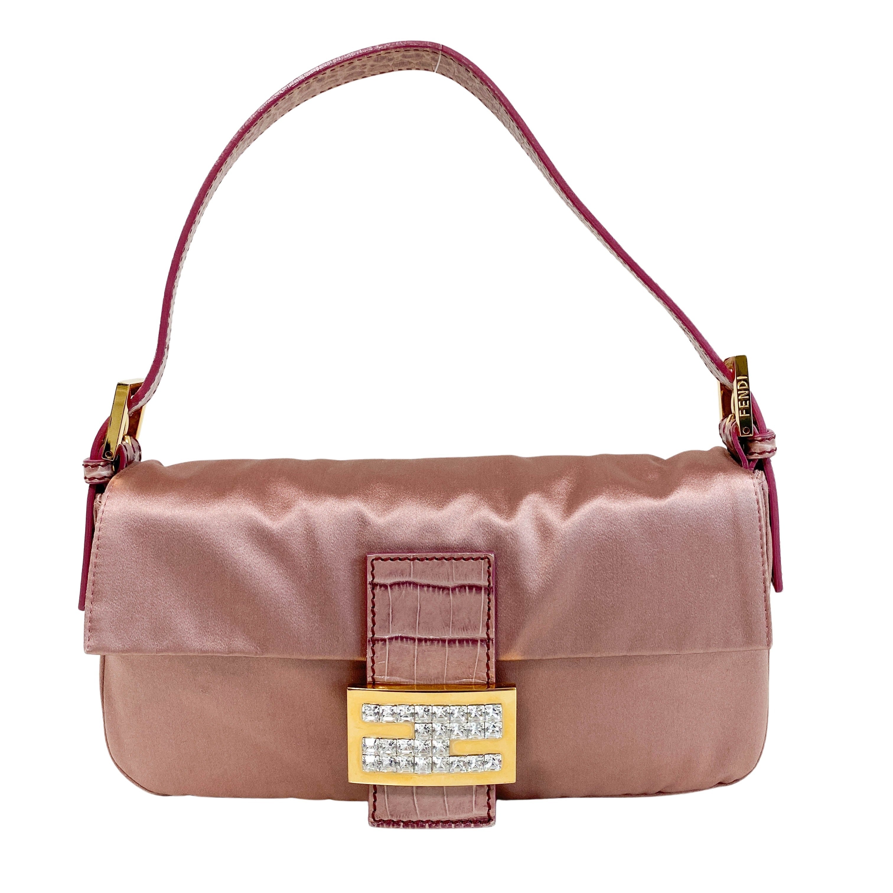 Baguette Pink Satin Shoulder Bag
