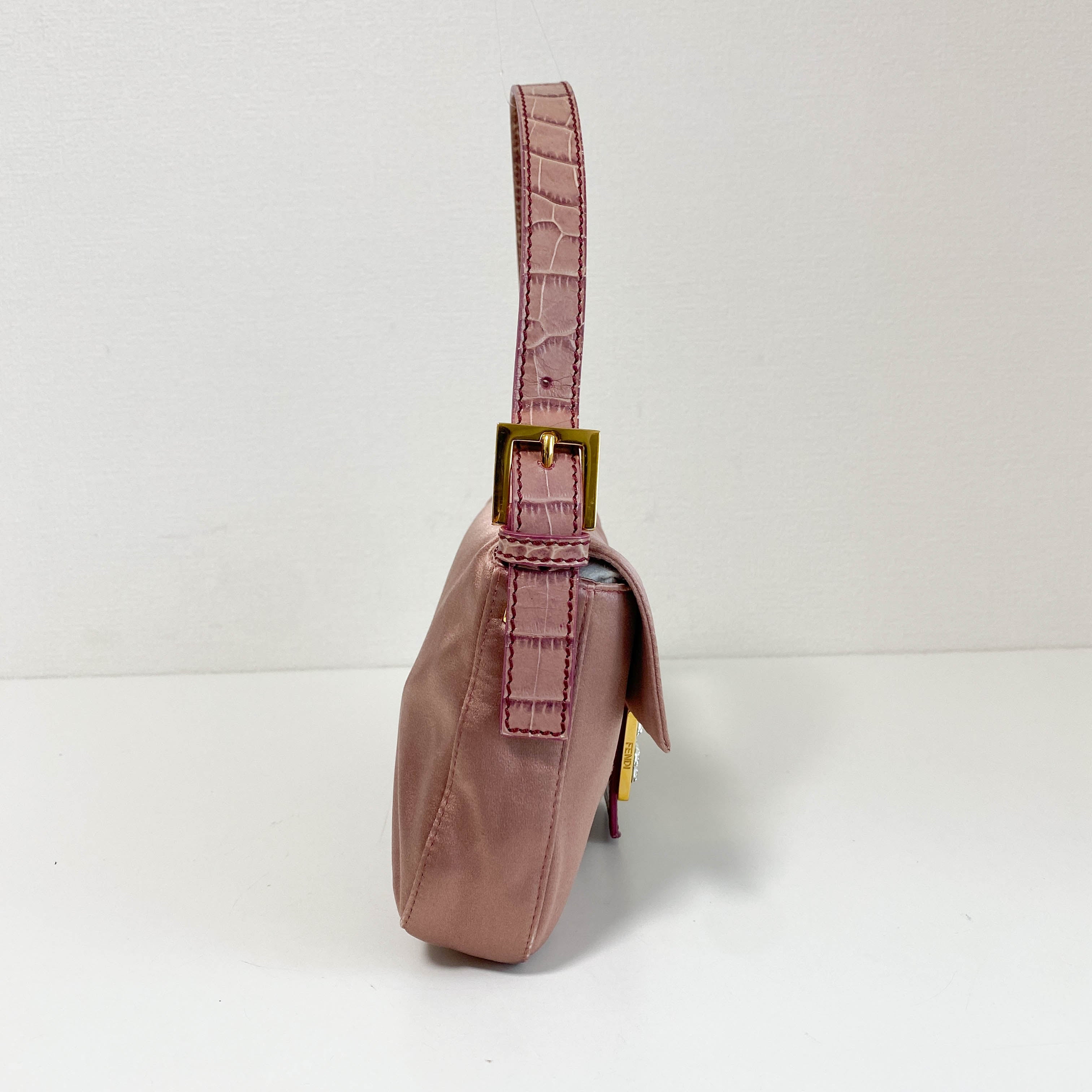 Baguette Pink Satin Shoulder Bag