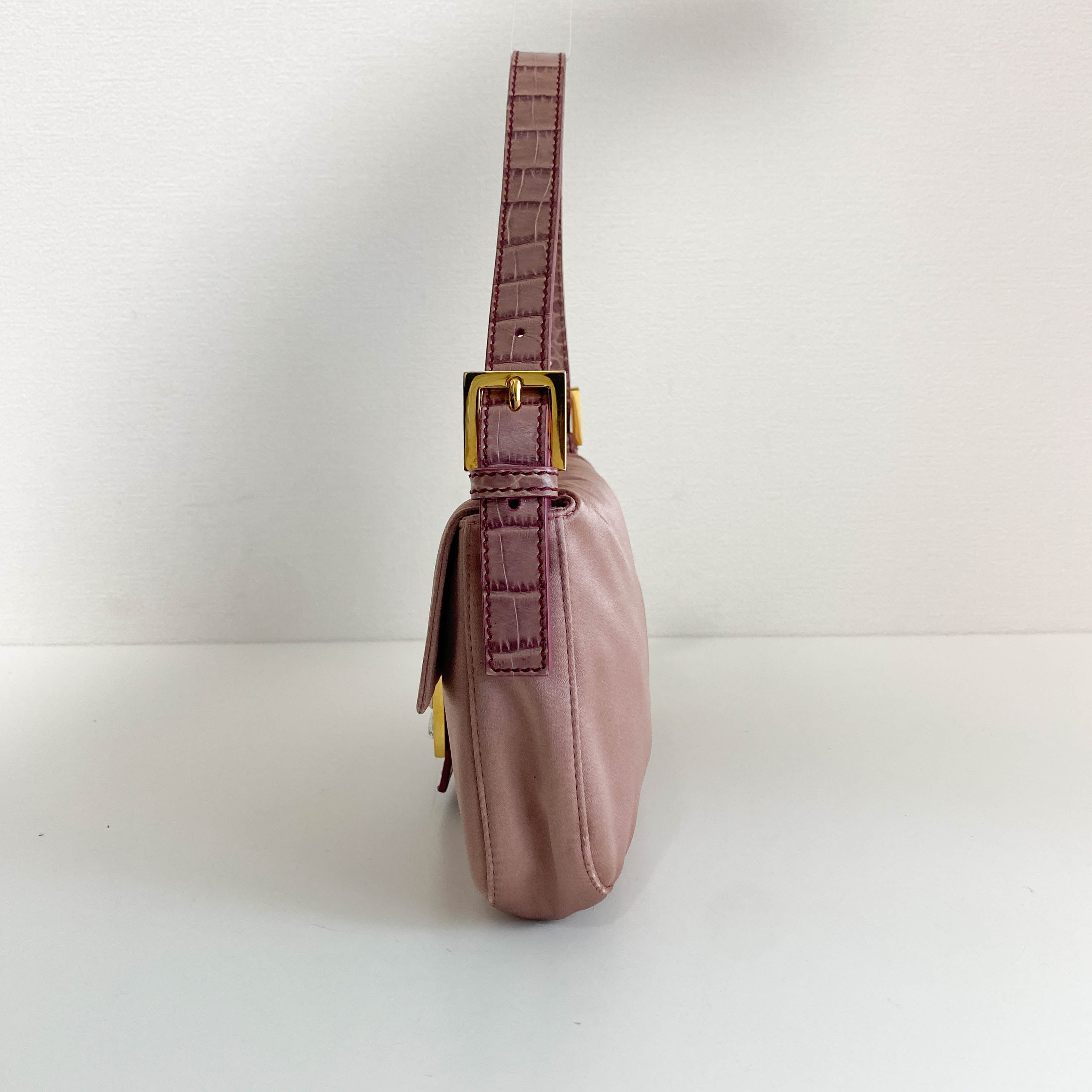 Baguette Pink Satin Shoulder Bag
