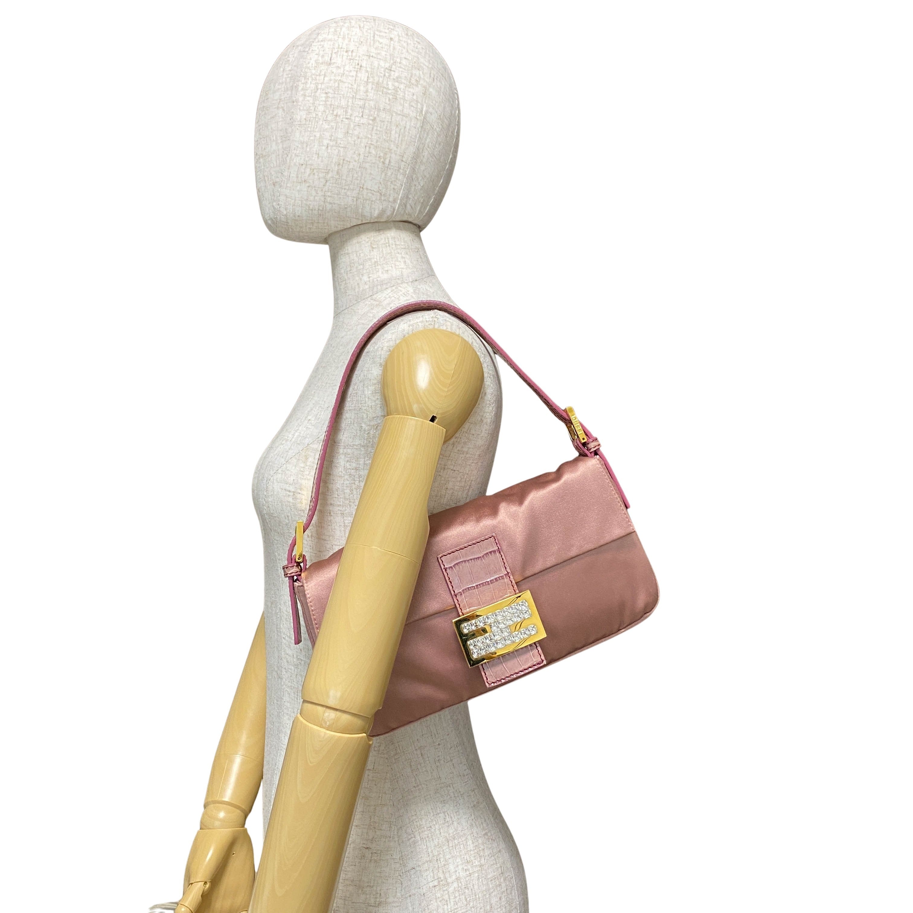 Baguette Pink Satin Shoulder Bag