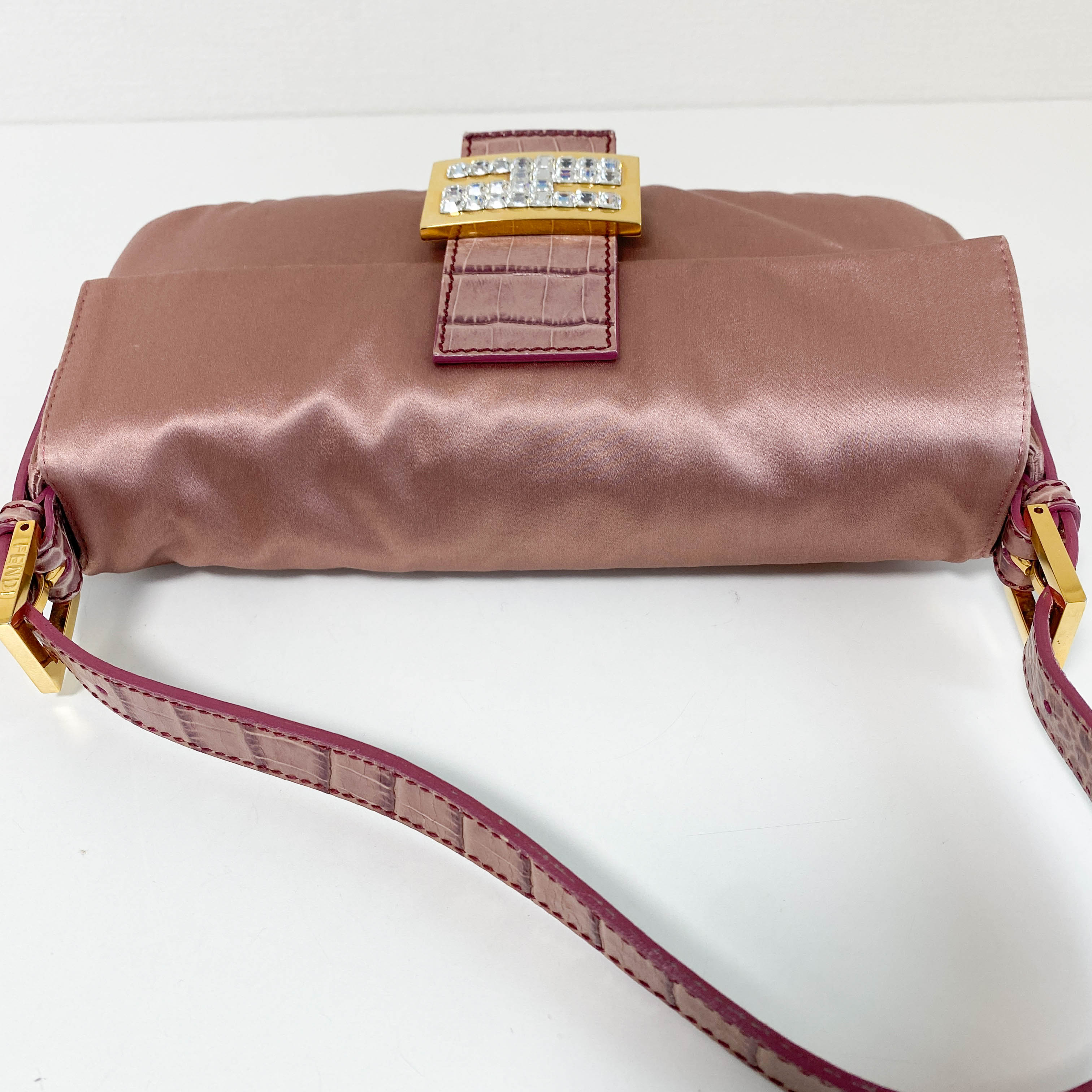 Baguette Pink Satin Shoulder Bag