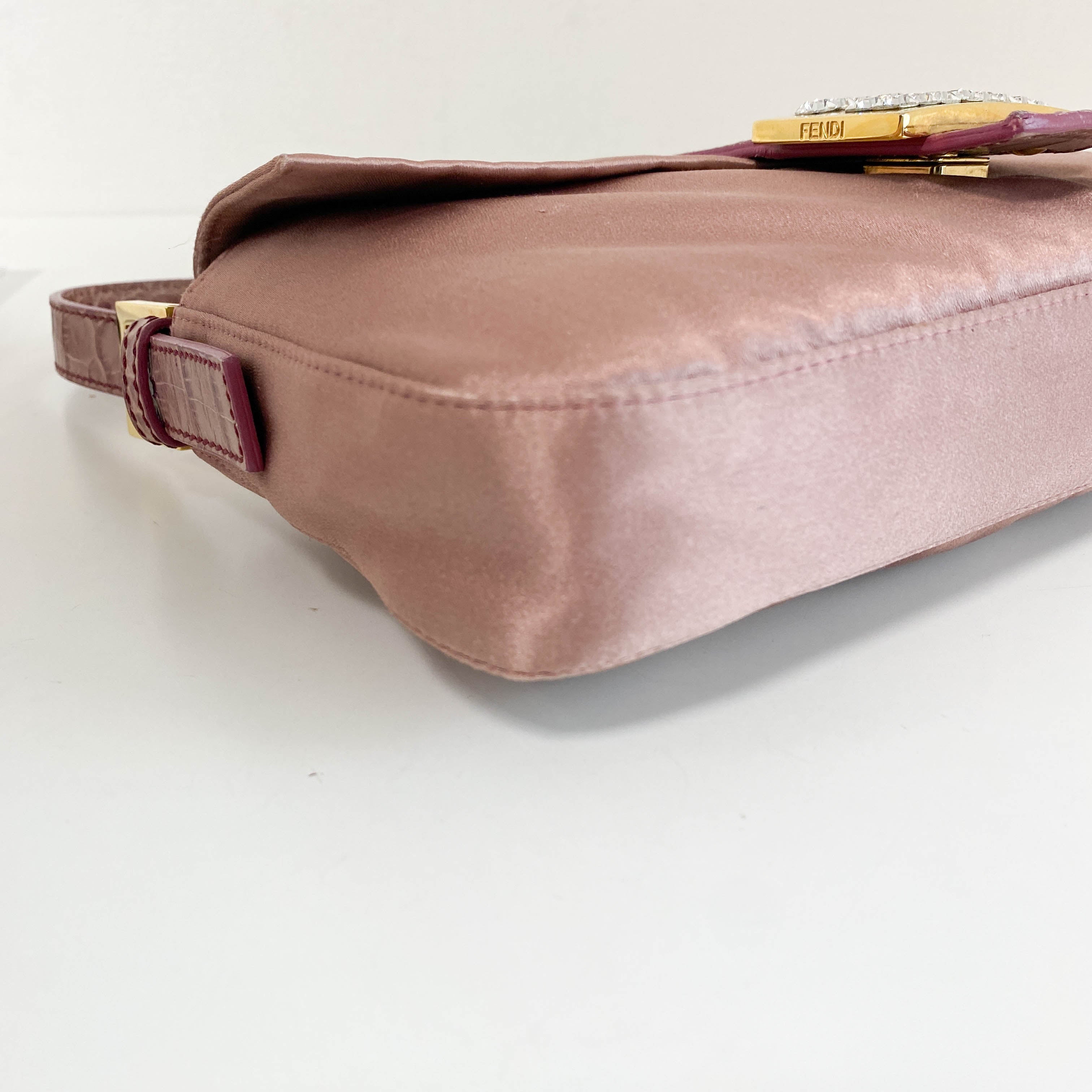Baguette Pink Satin Shoulder Bag