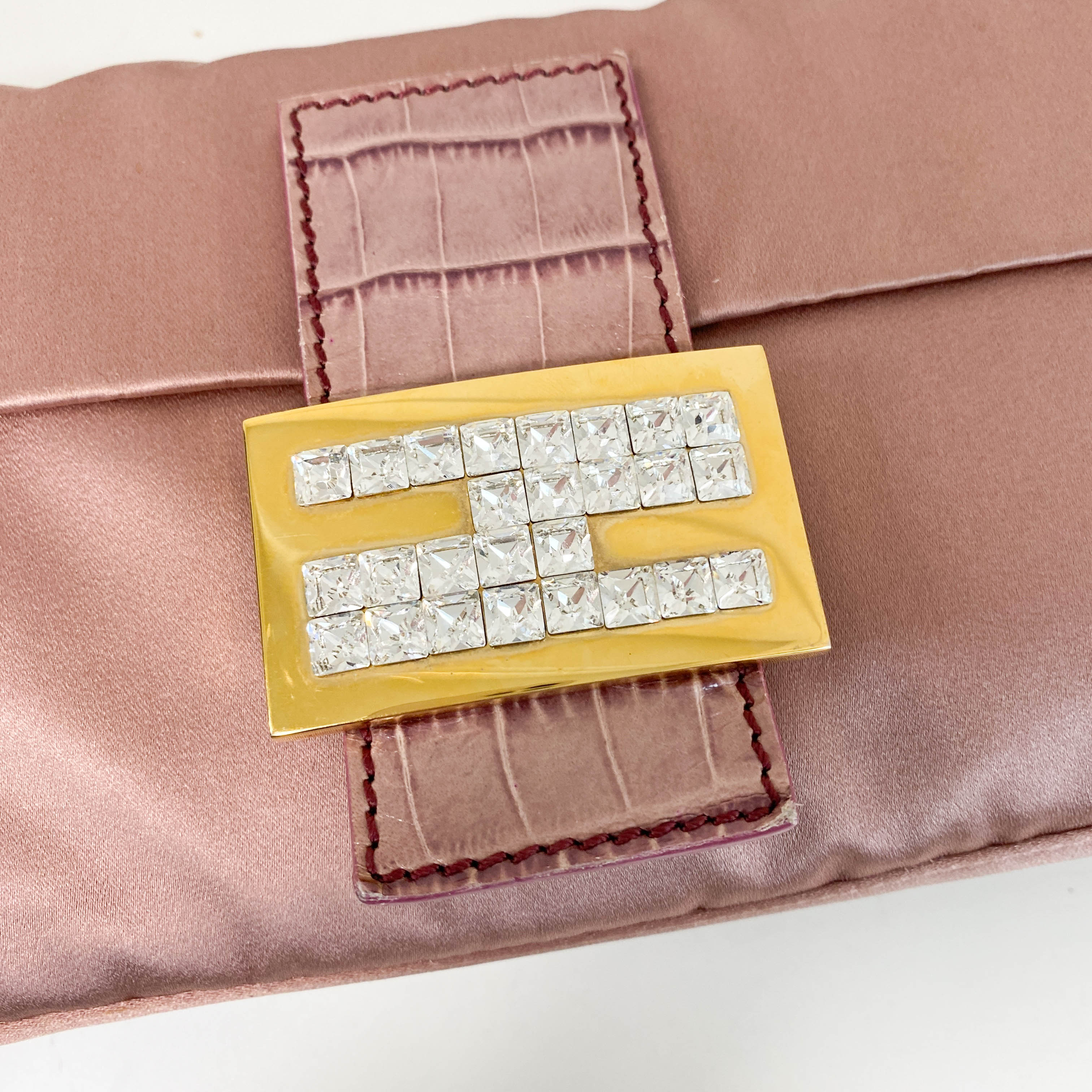 Baguette Pink Satin Shoulder Bag