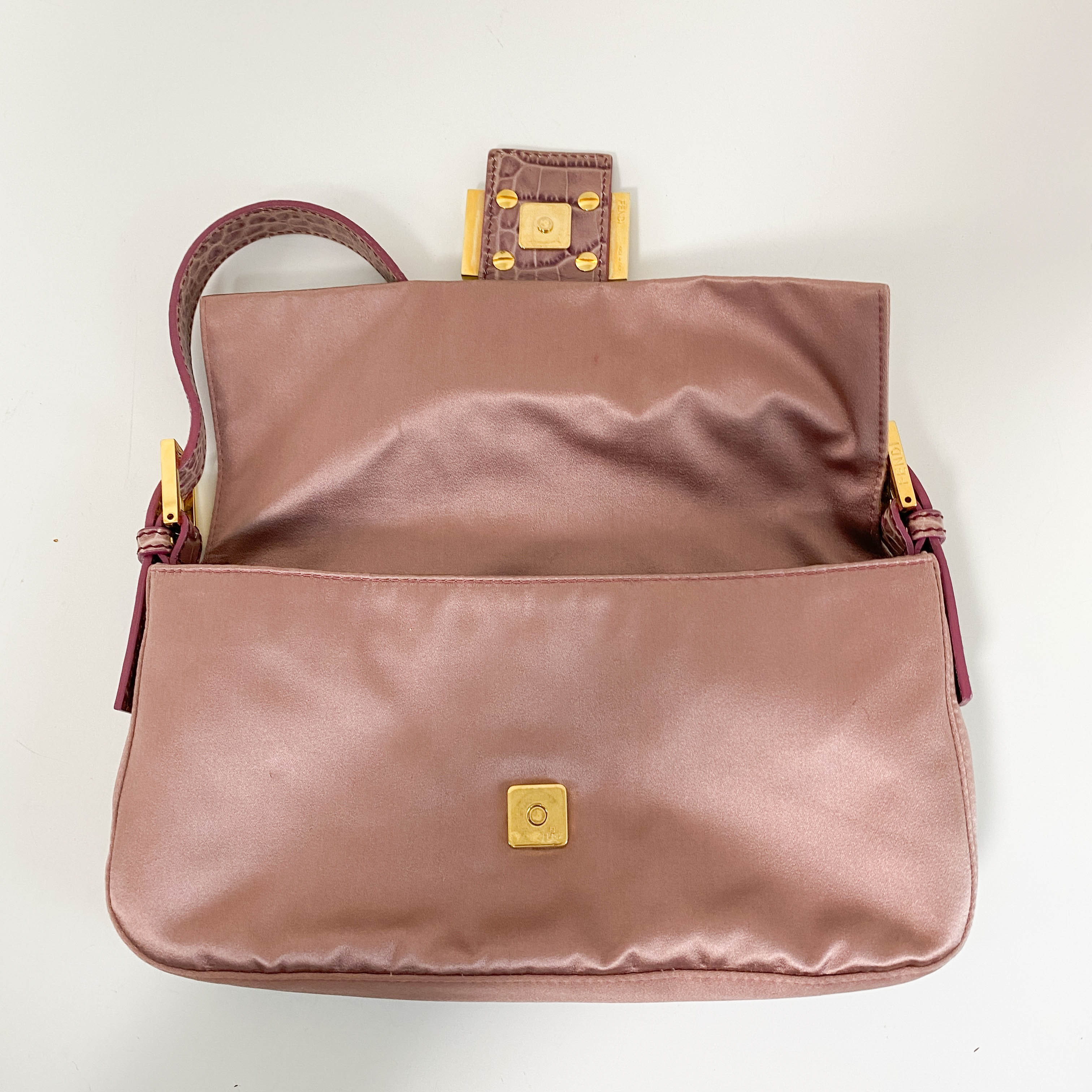 Baguette Pink Satin Shoulder Bag