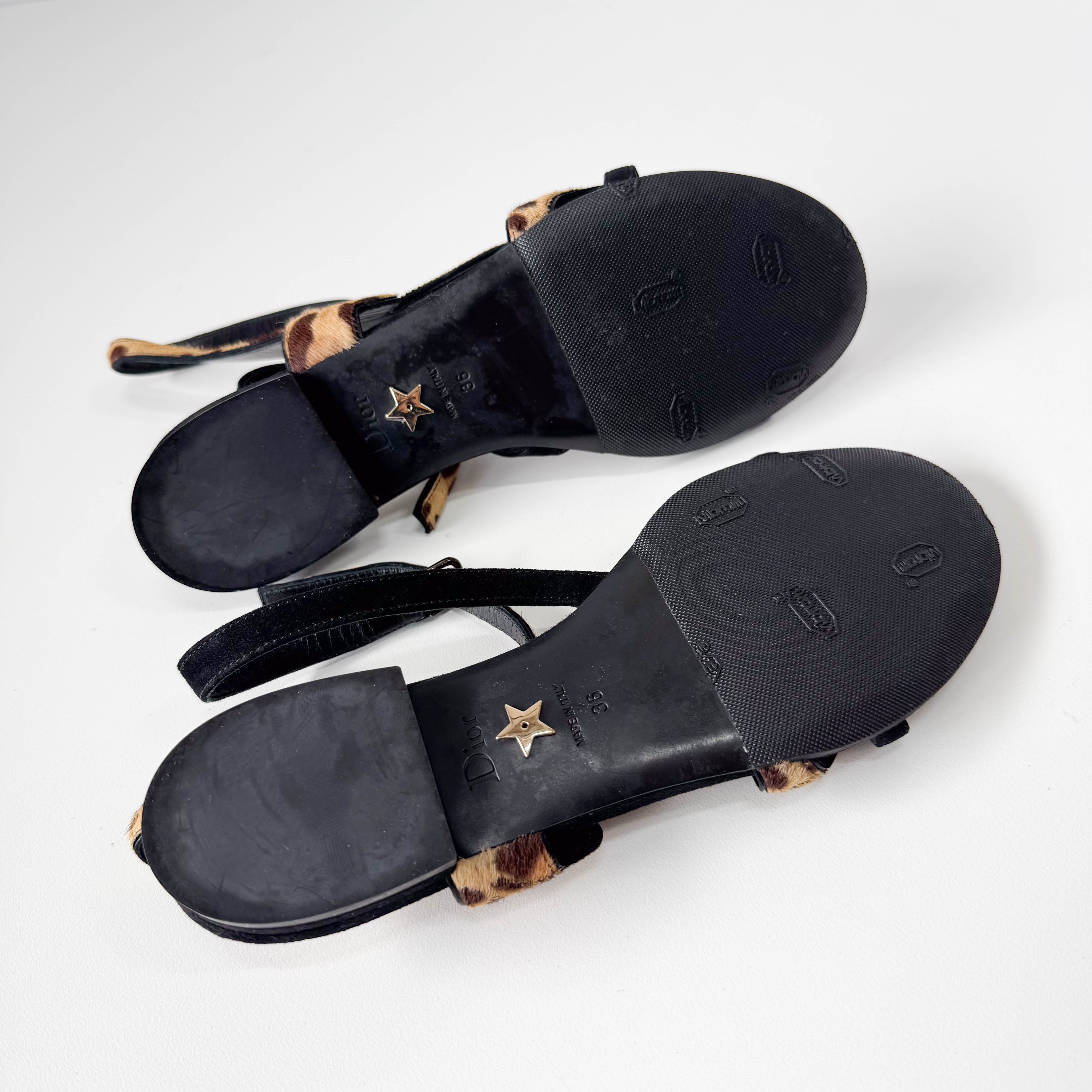 Black Leopard Pony Hair & Leather Sandals