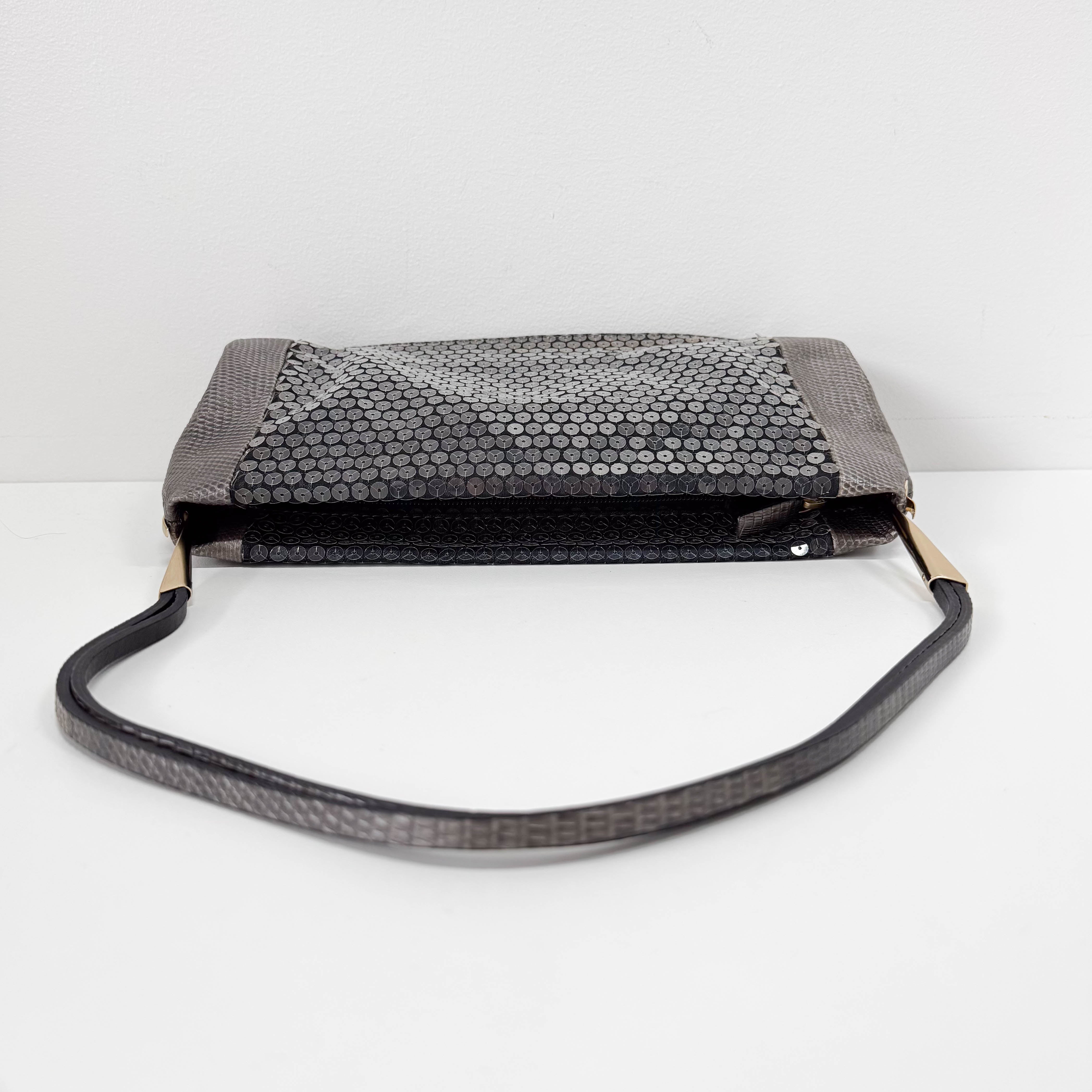 Grey Sequin & Embossed Lizard Leather Shoulder Bag
