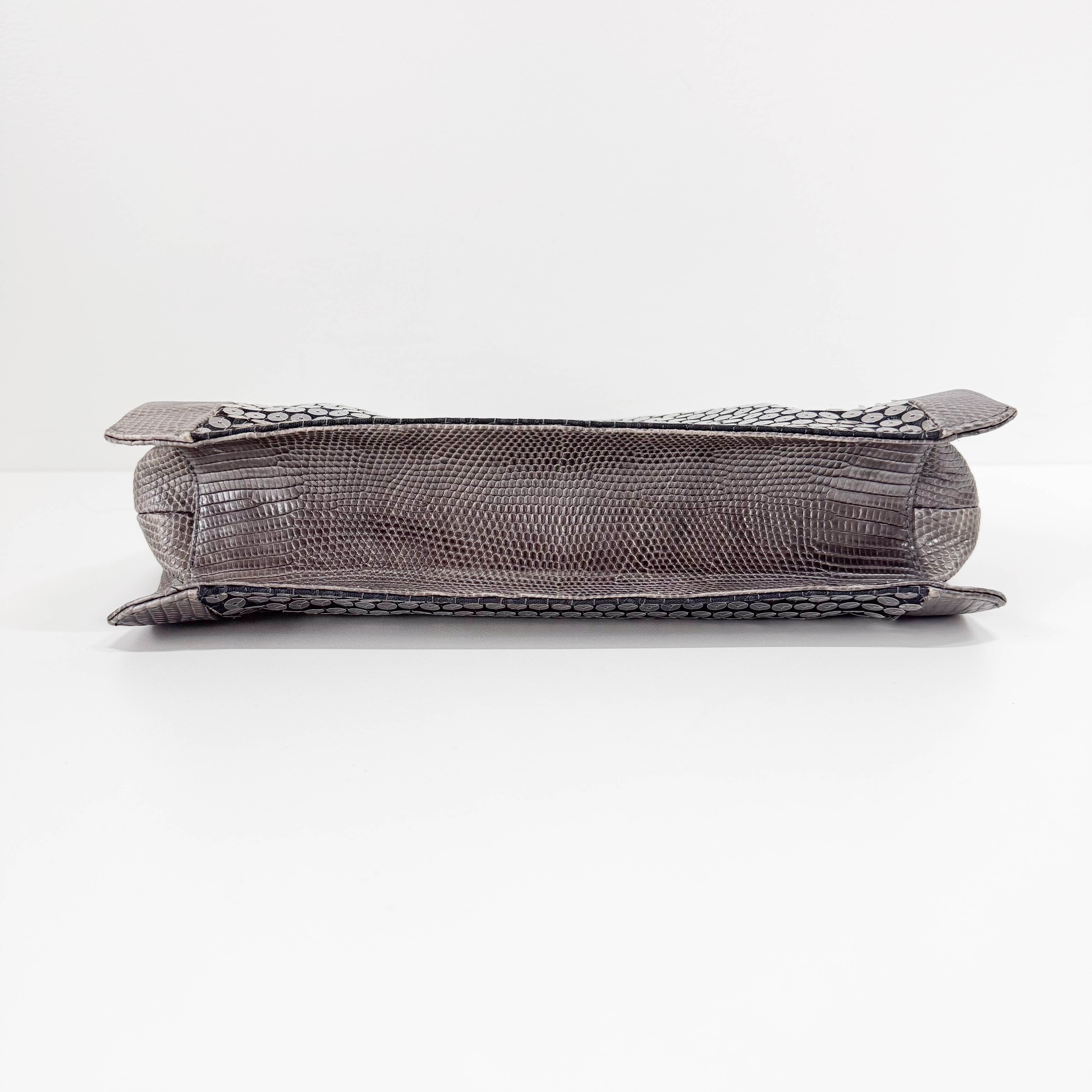 Grey Sequin & Embossed Lizard Leather Shoulder Bag