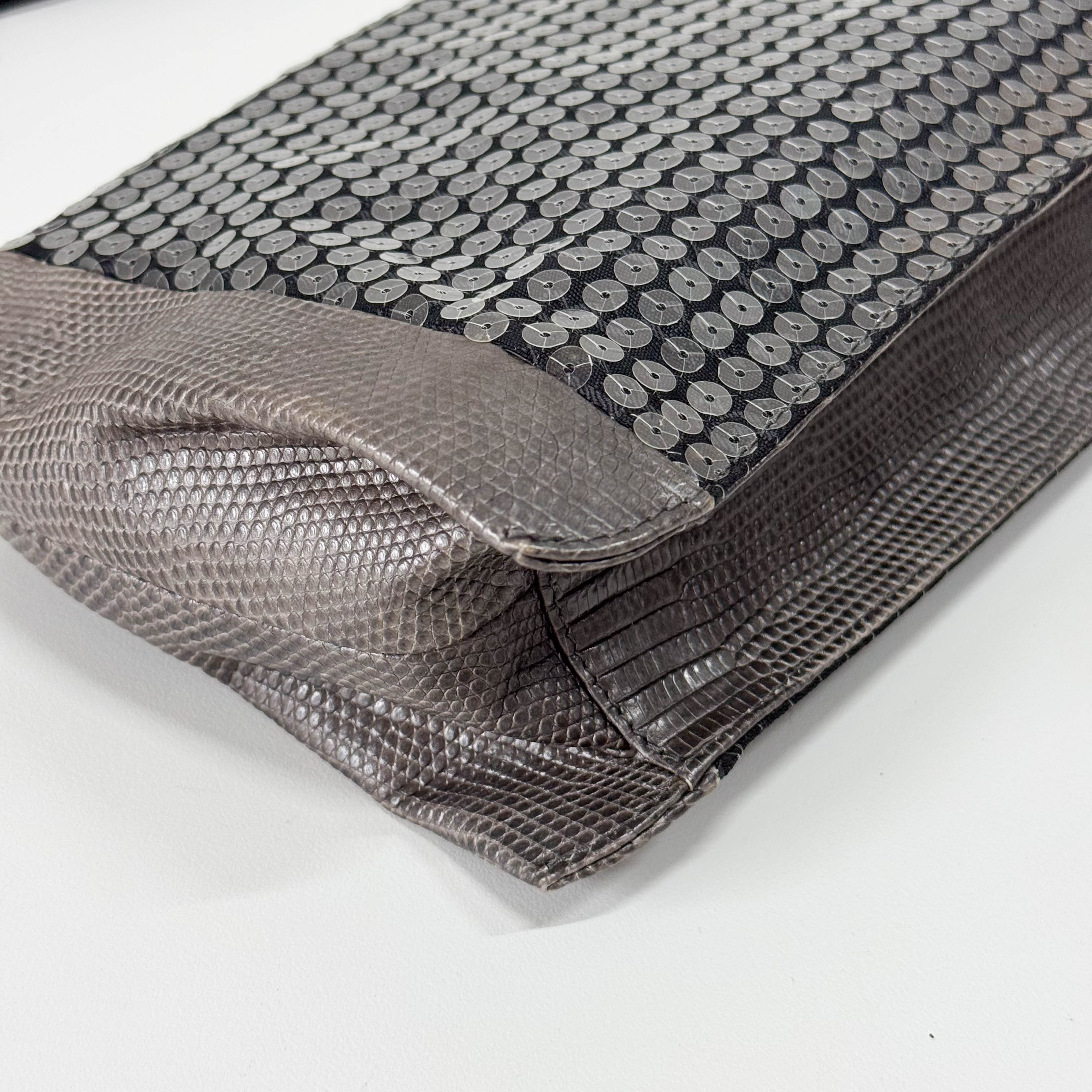 Grey Sequin & Embossed Lizard Leather Shoulder Bag