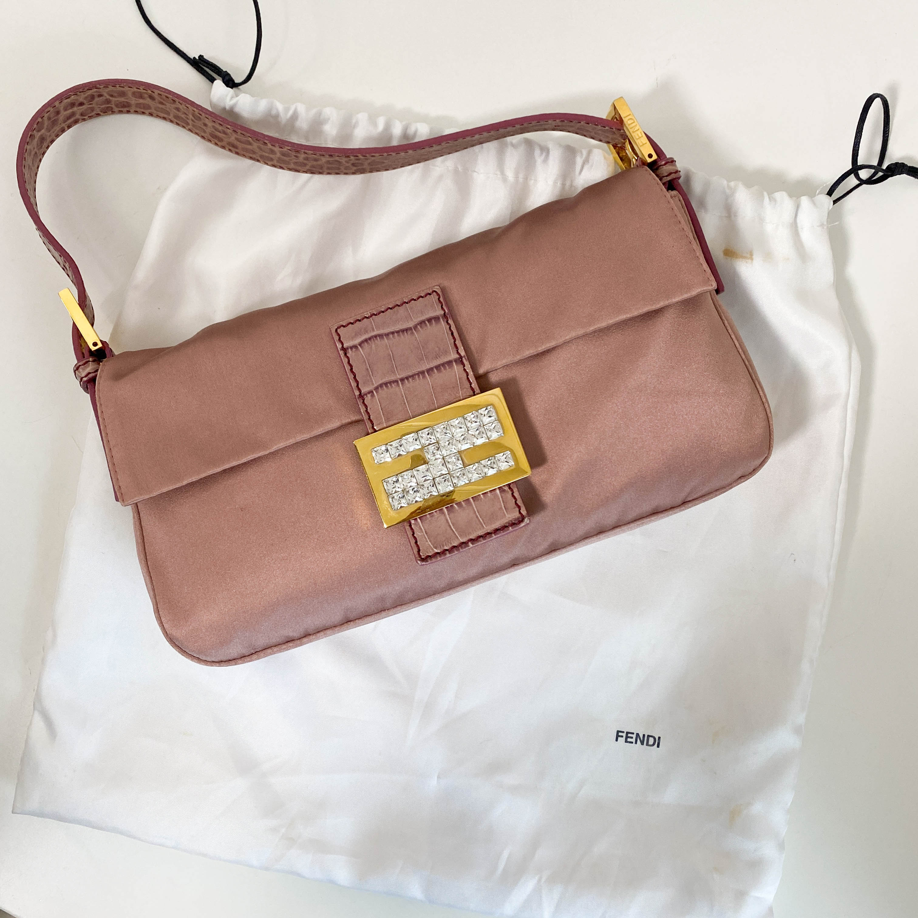 Baguette Pink Satin Shoulder Bag