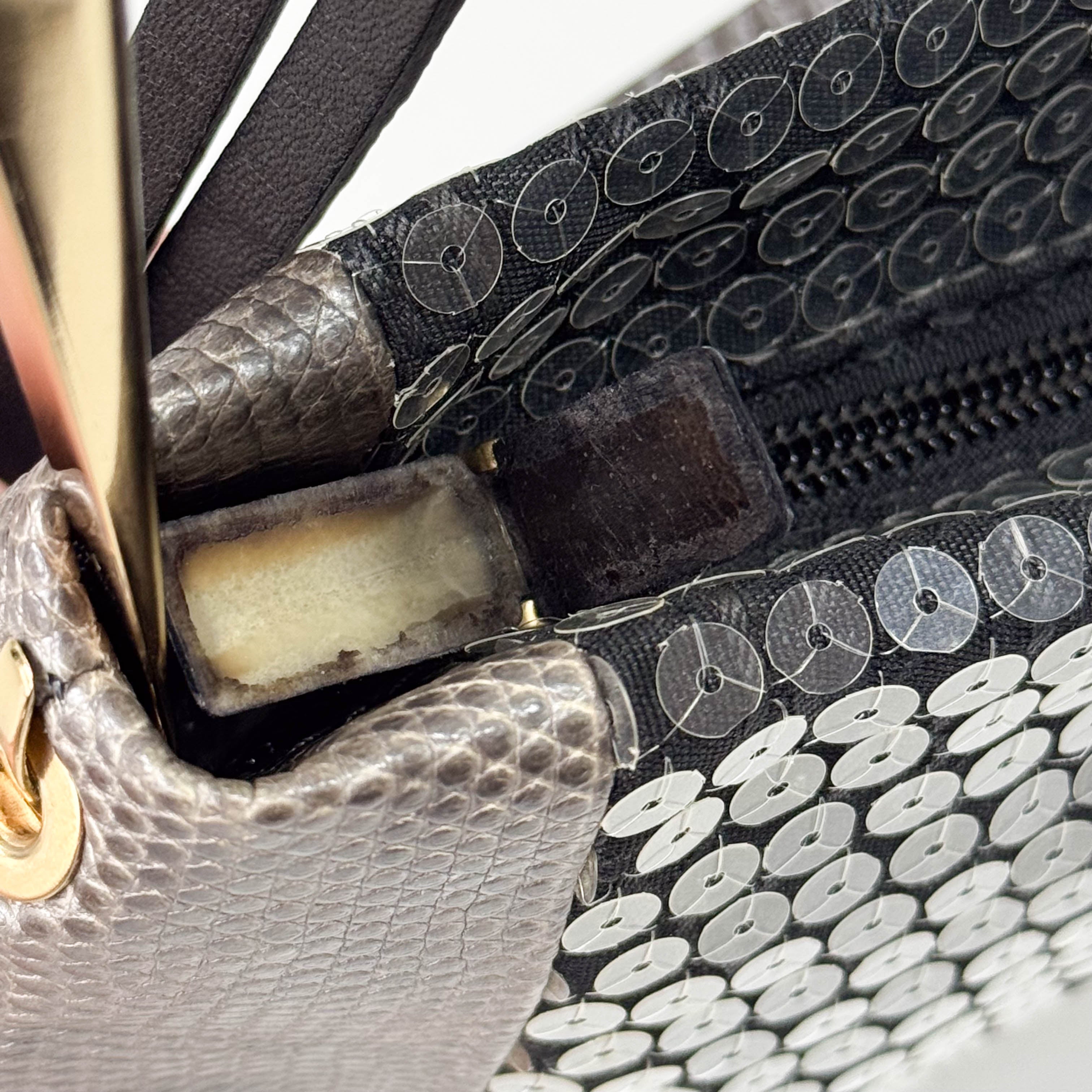 Grey Sequin & Embossed Lizard Leather Shoulder Bag