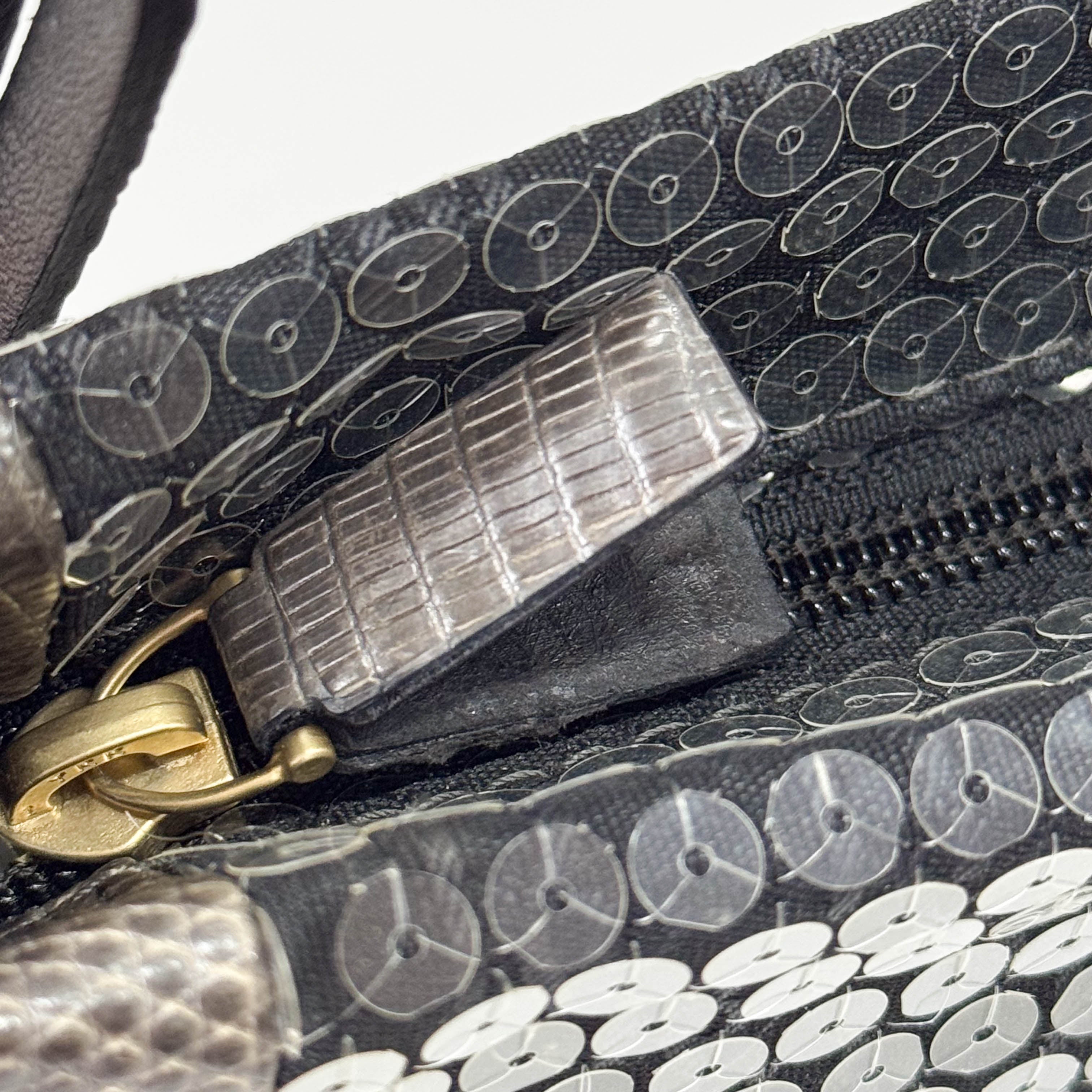 Grey Sequin & Embossed Lizard Leather Shoulder Bag