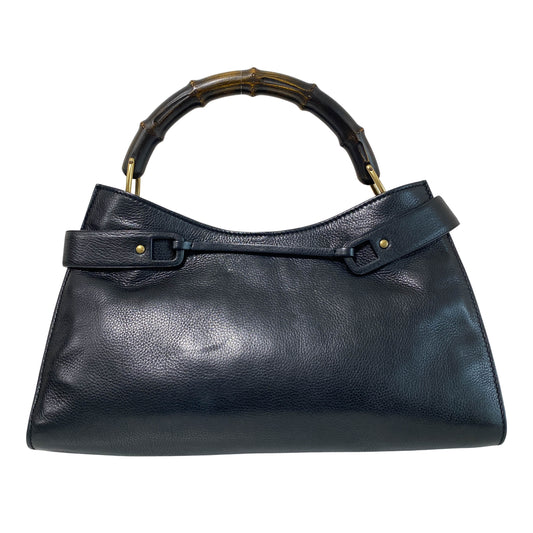 Bamboo Top Handle Black Leather Bag