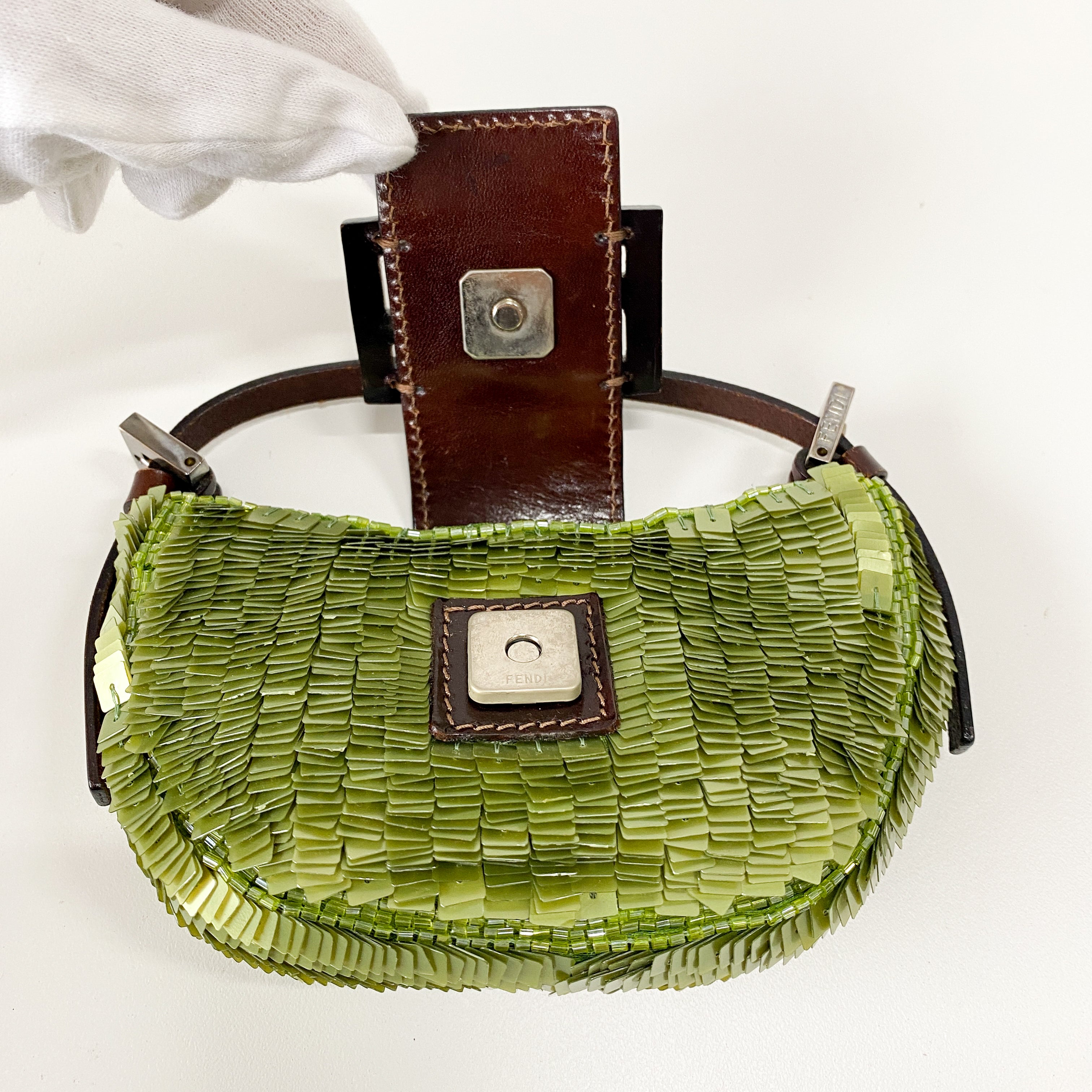 Croissant Mini Green Sequin Handbag