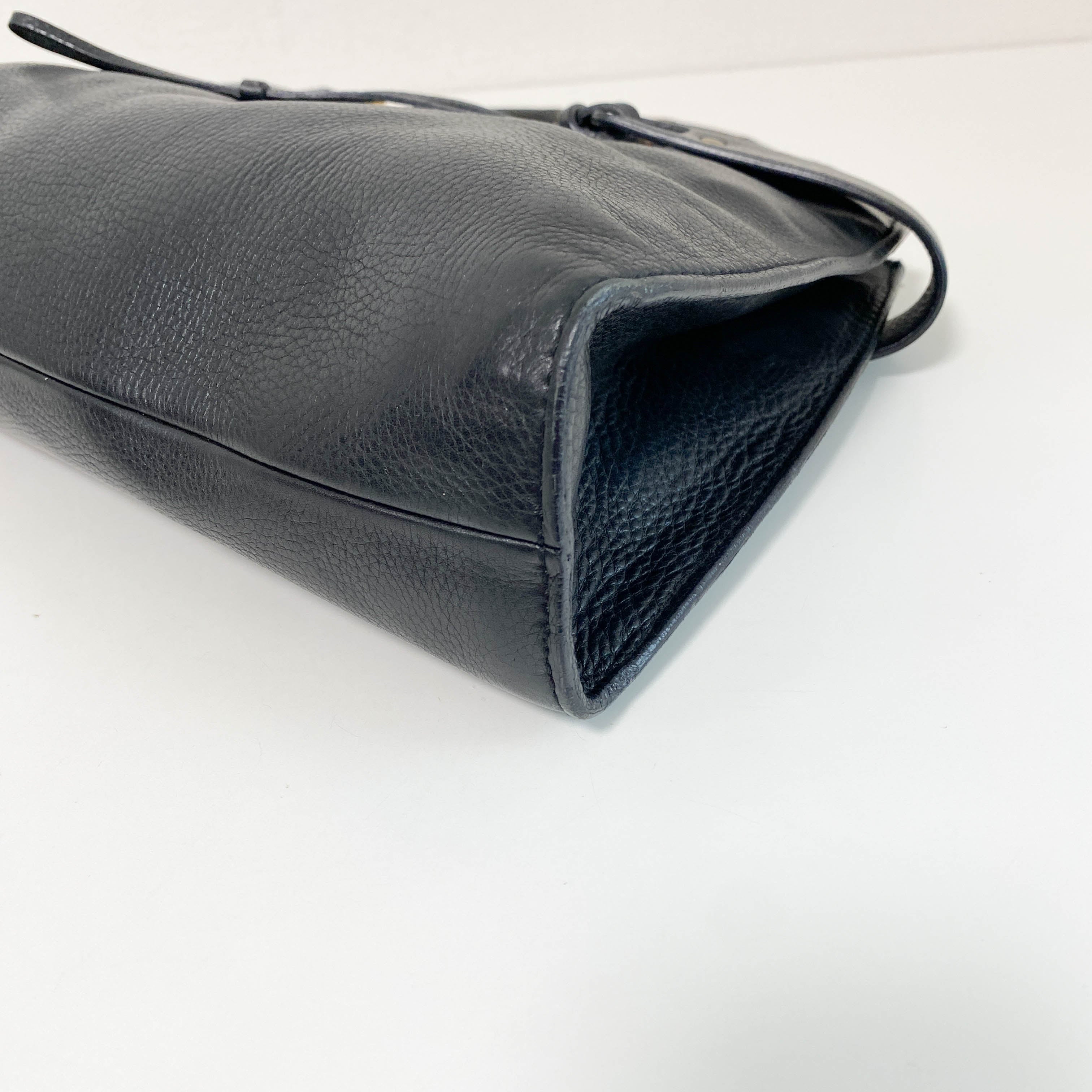 Bamboo Top Handle Black Leather Bag