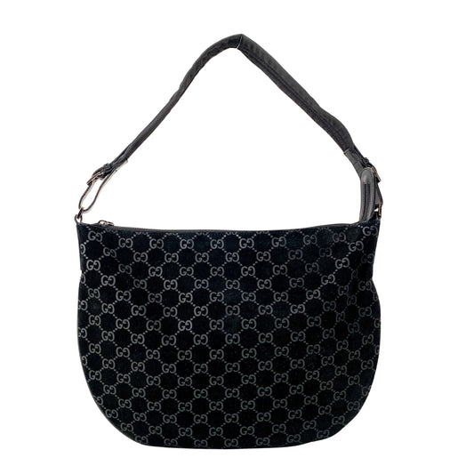 GG Black Suede Hobo Shoulder Bag