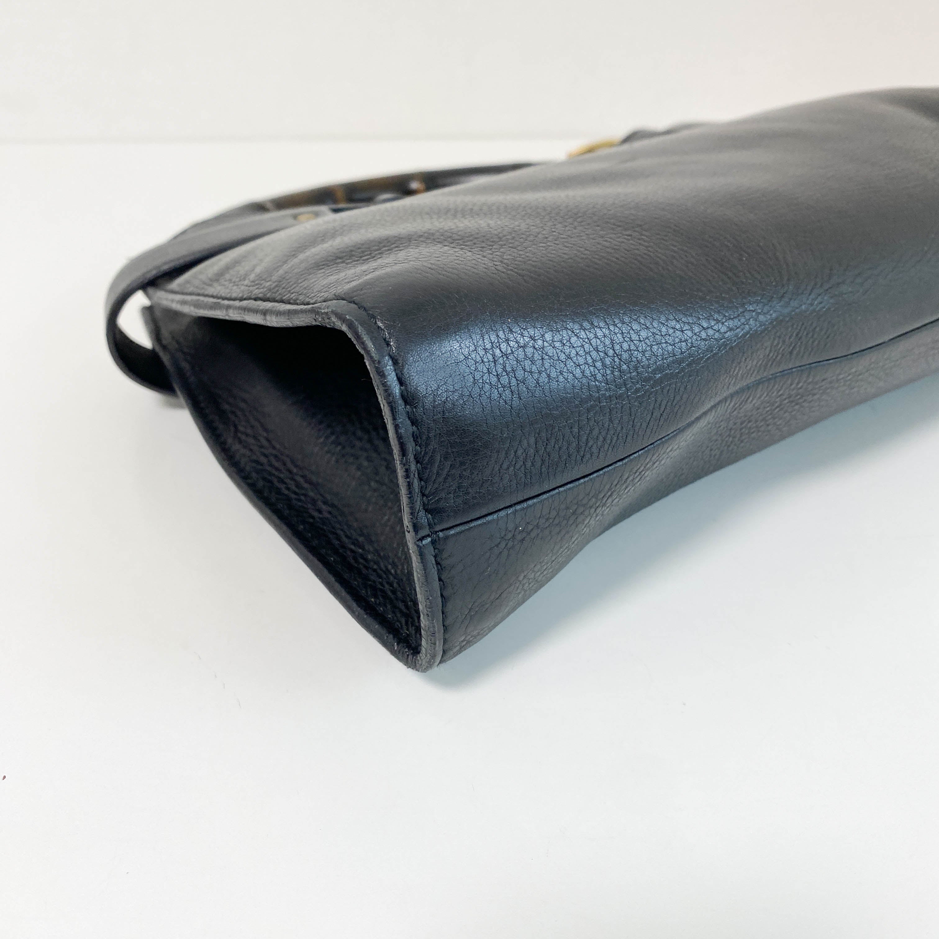 Bamboo Top Handle Black Leather Bag