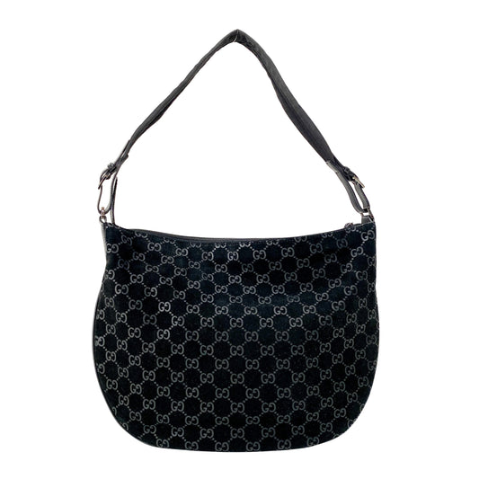GG Black Suede Hobo Shoulder Bag