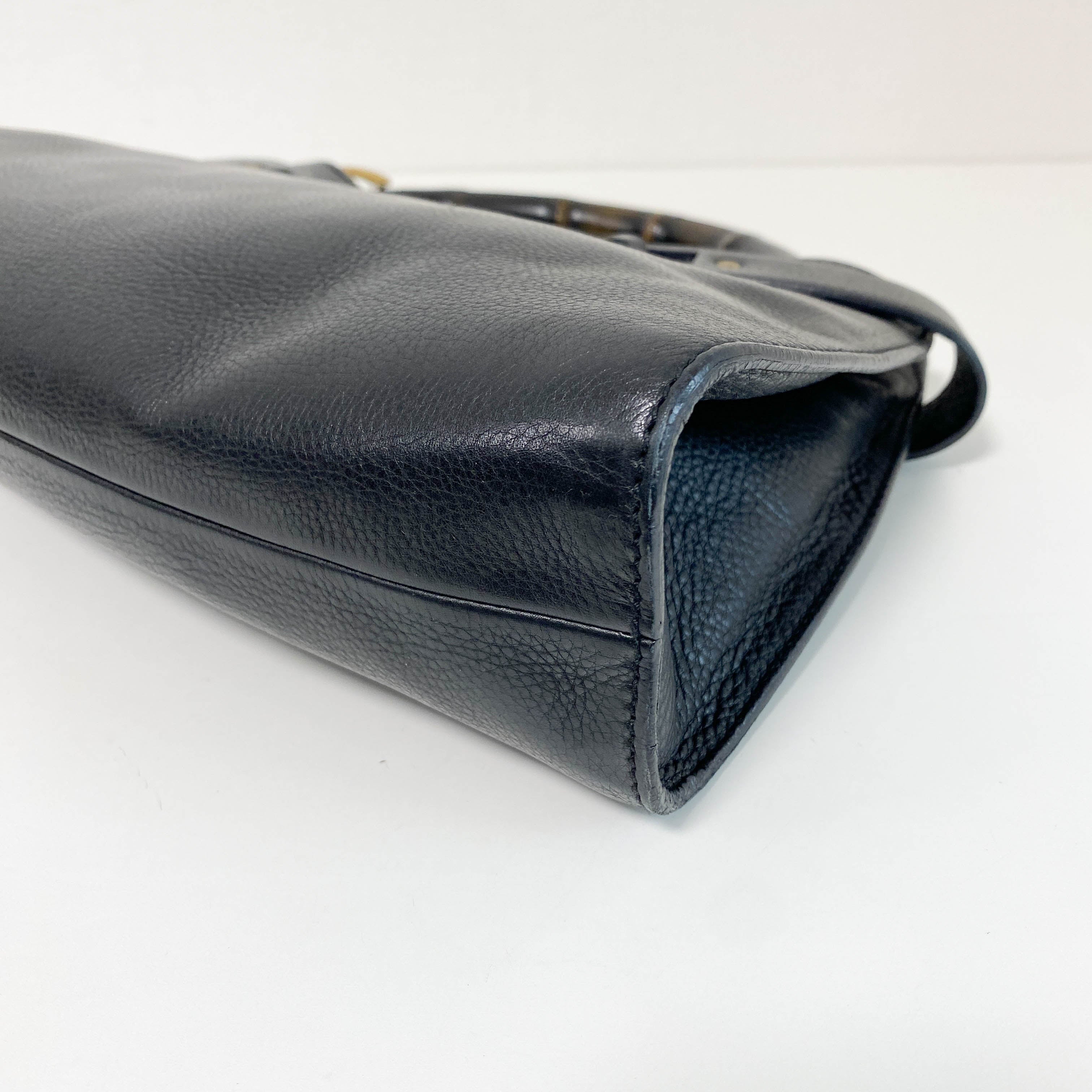 Bamboo Top Handle Black Leather Bag