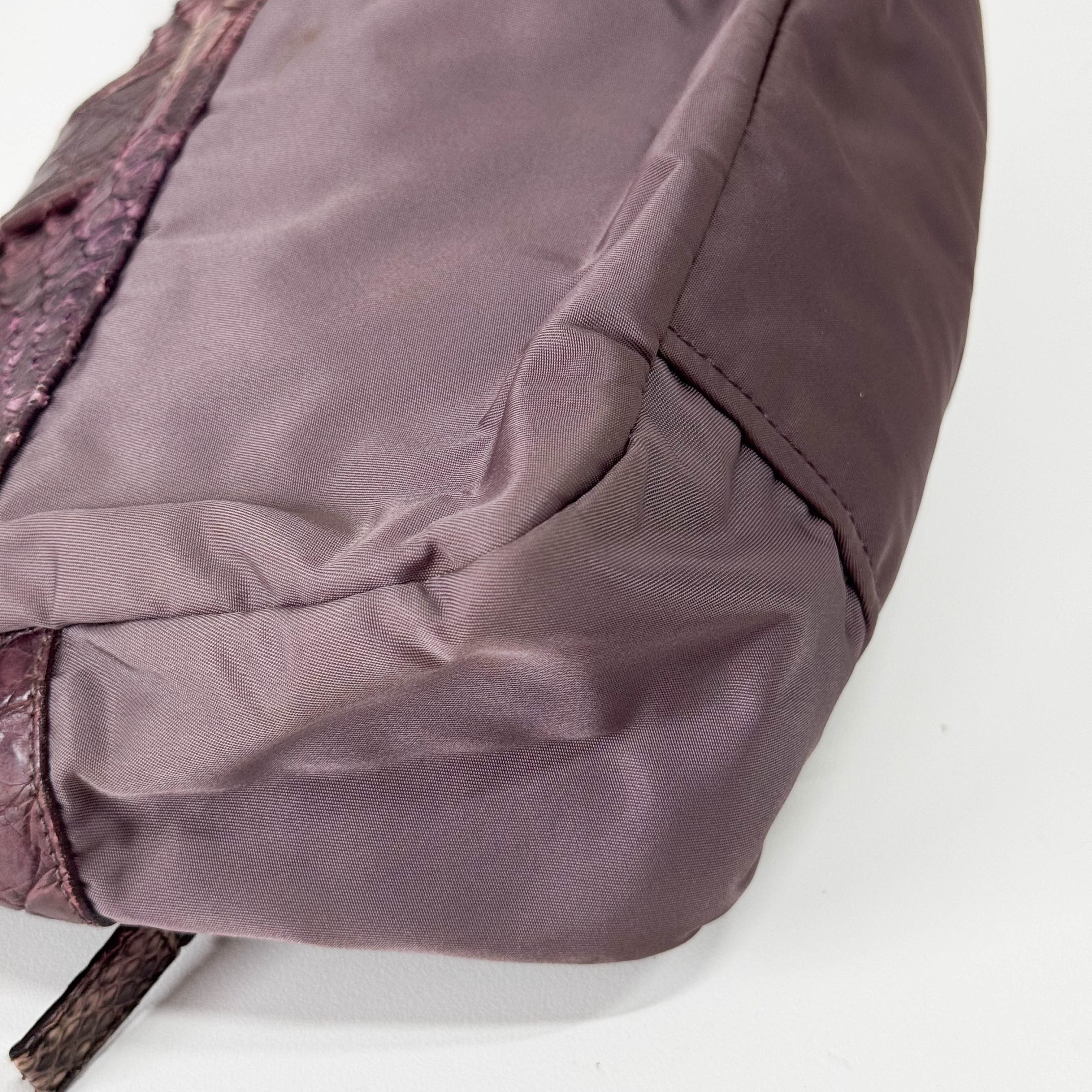 Burgundy Nylon & Embossed Python Leather Shoulder Bag