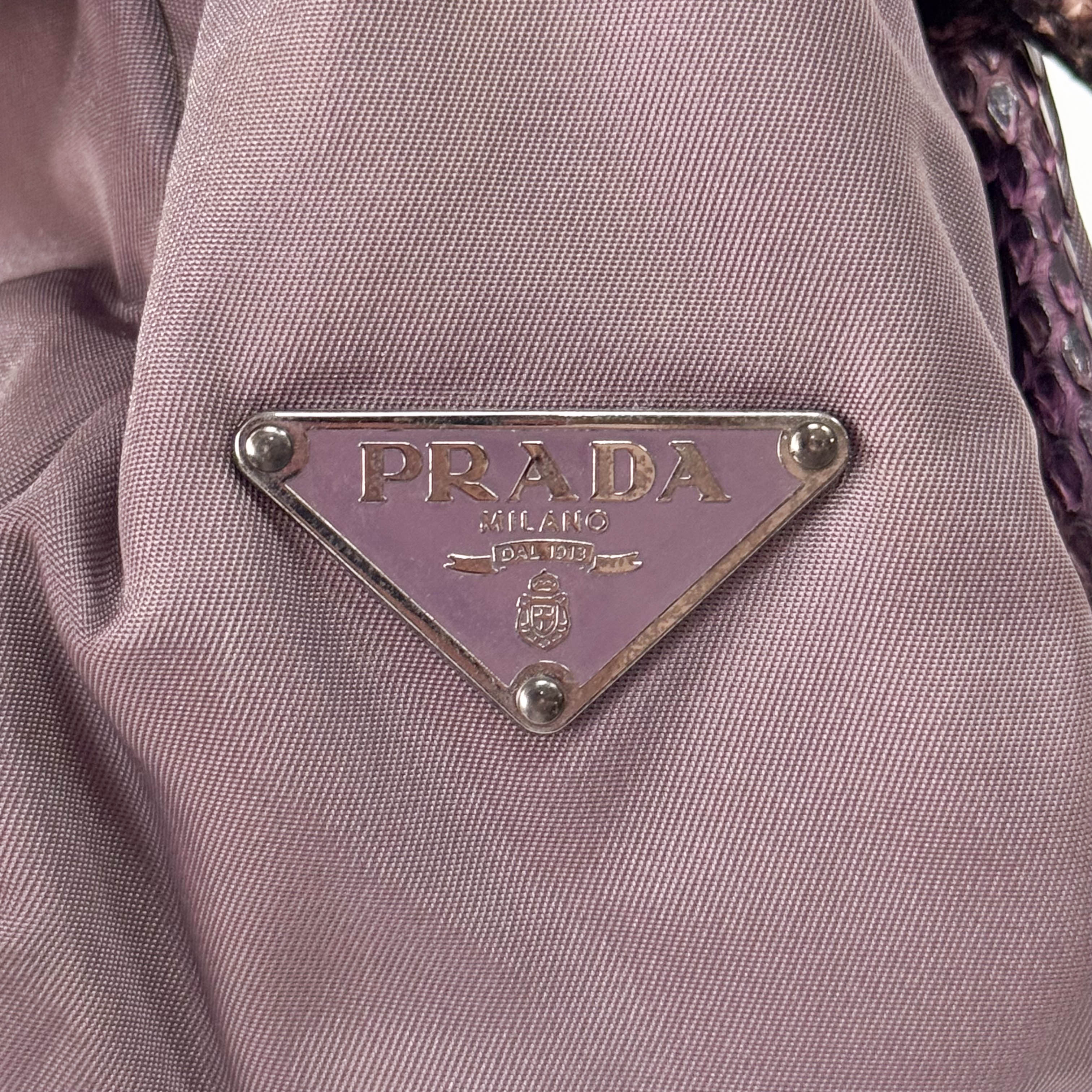 Burgundy Nylon & Embossed Python Leather Shoulder Bag