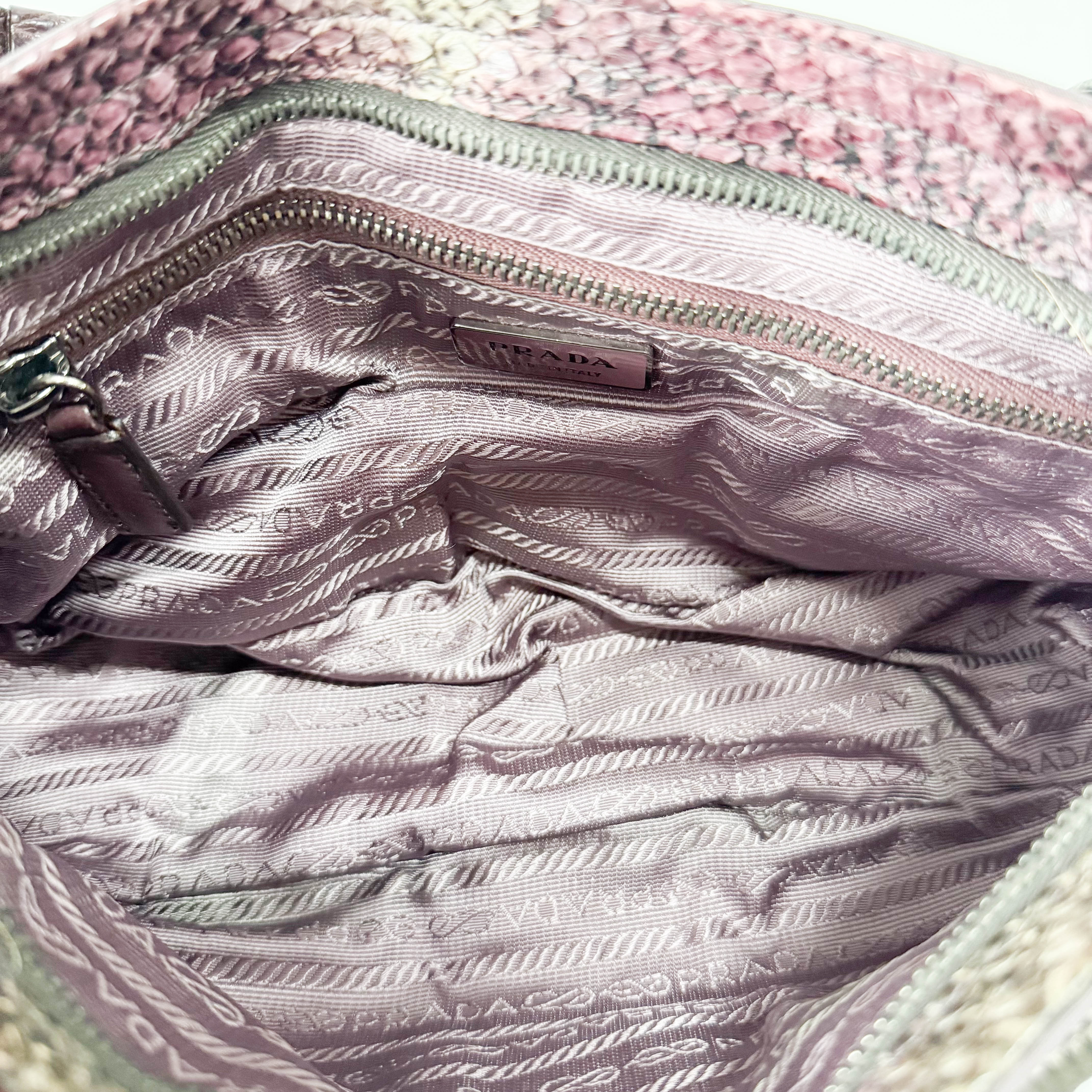 Burgundy Nylon & Embossed Python Leather Shoulder Bag