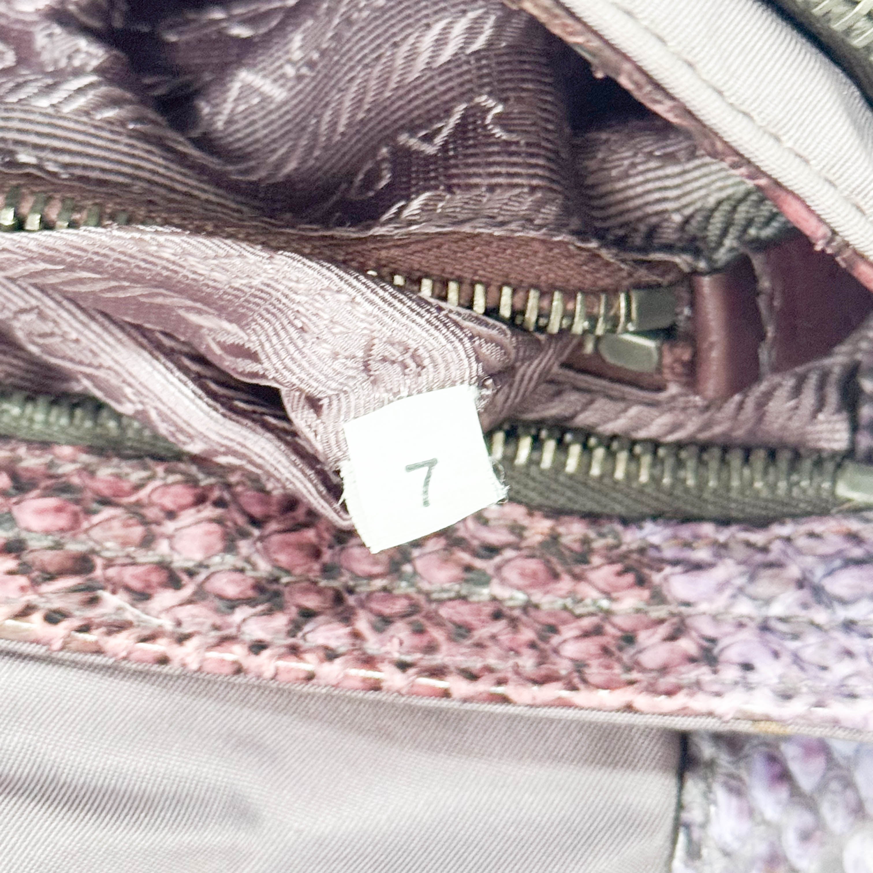 Burgundy Nylon & Embossed Python Leather Shoulder Bag