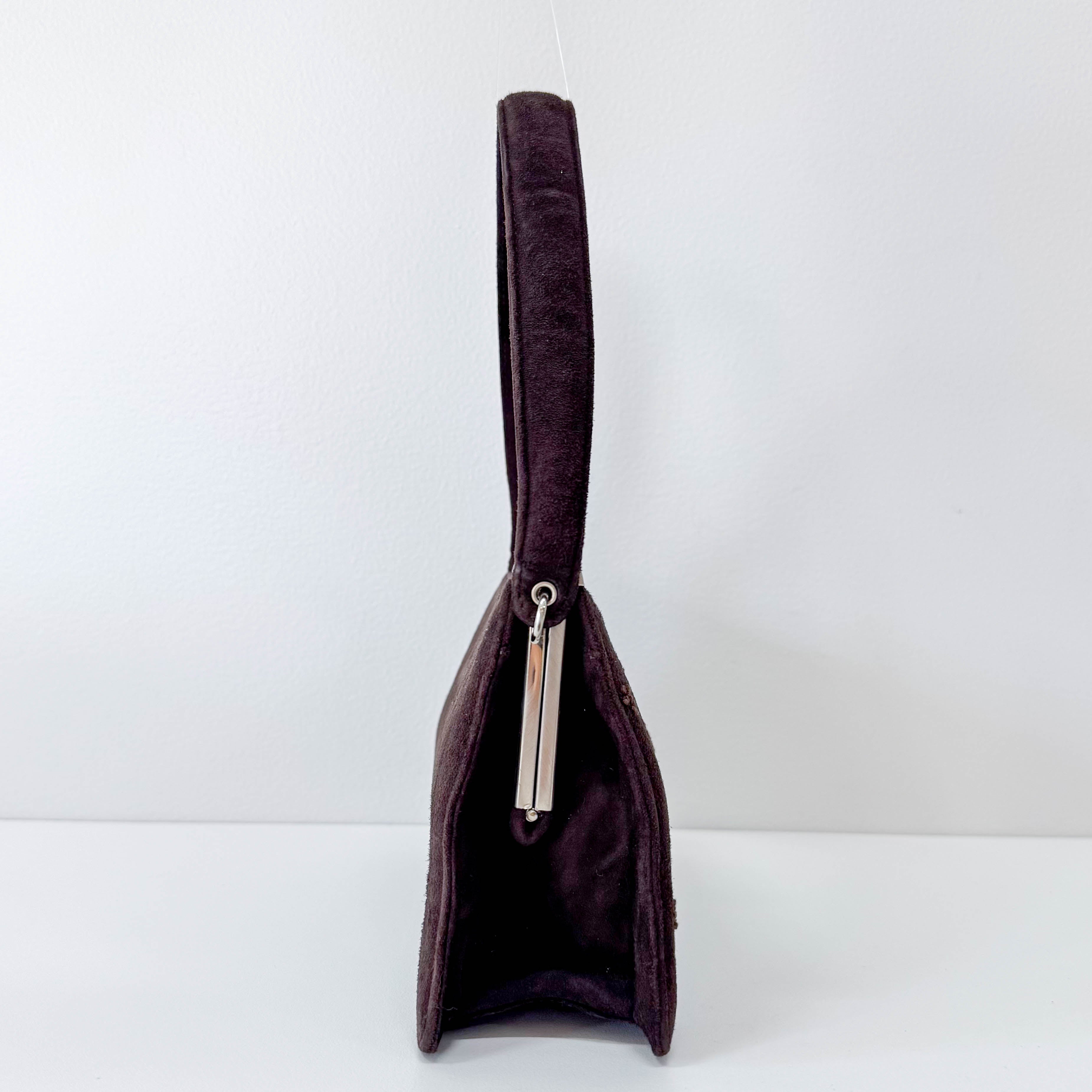 Brown Suede Embroidered Hnadbag