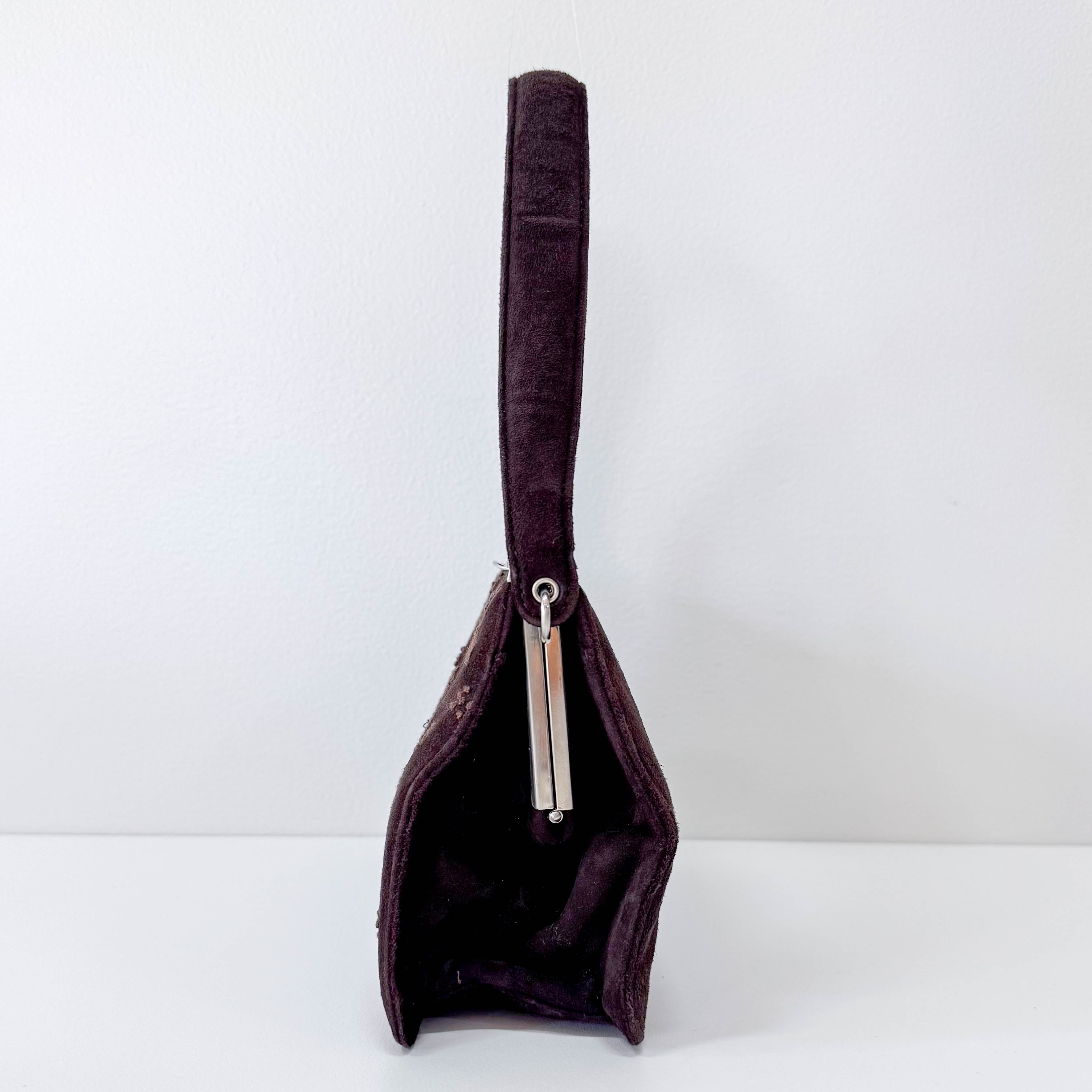 Brown Suede Embroidered Hnadbag