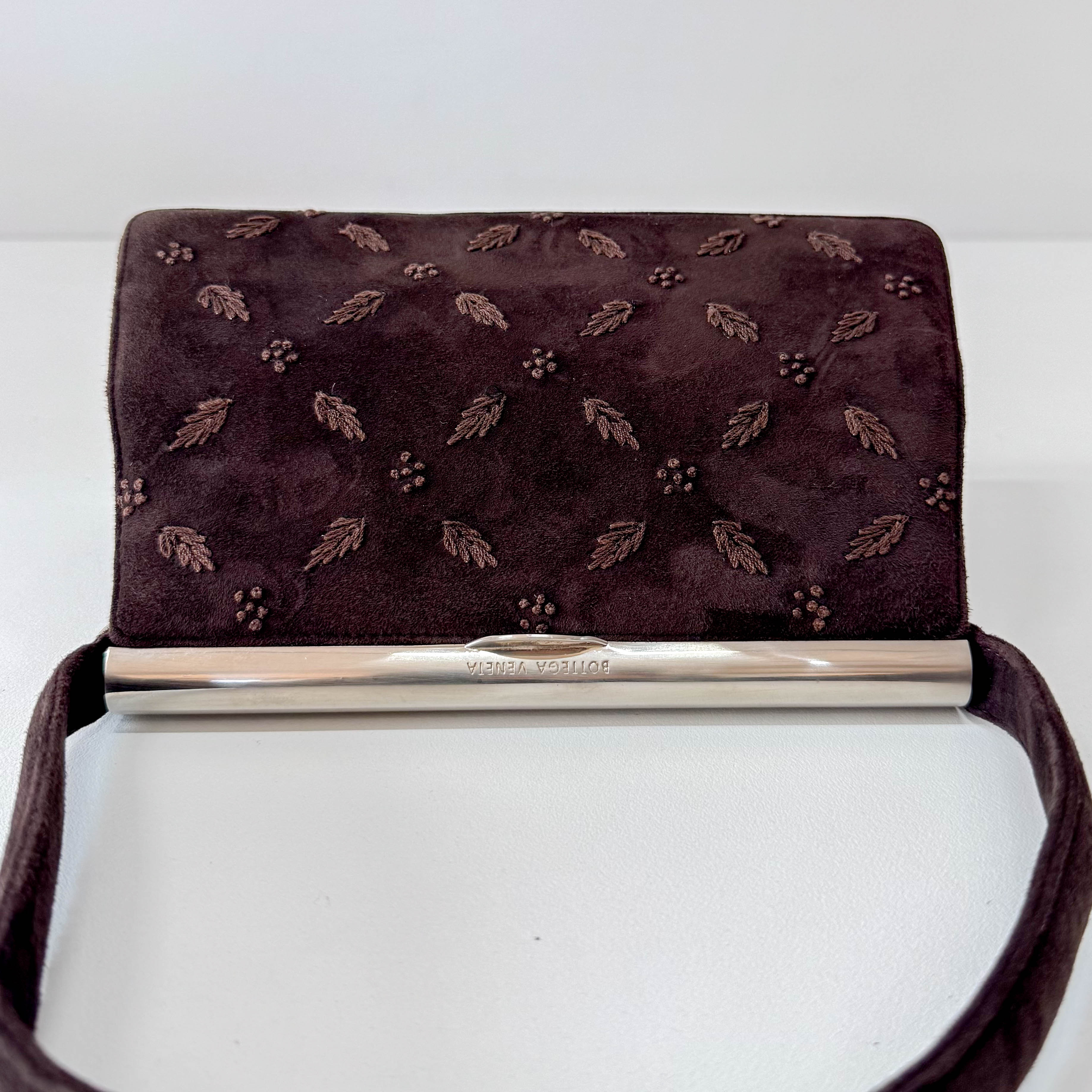 Brown Suede Embroidered Hnadbag