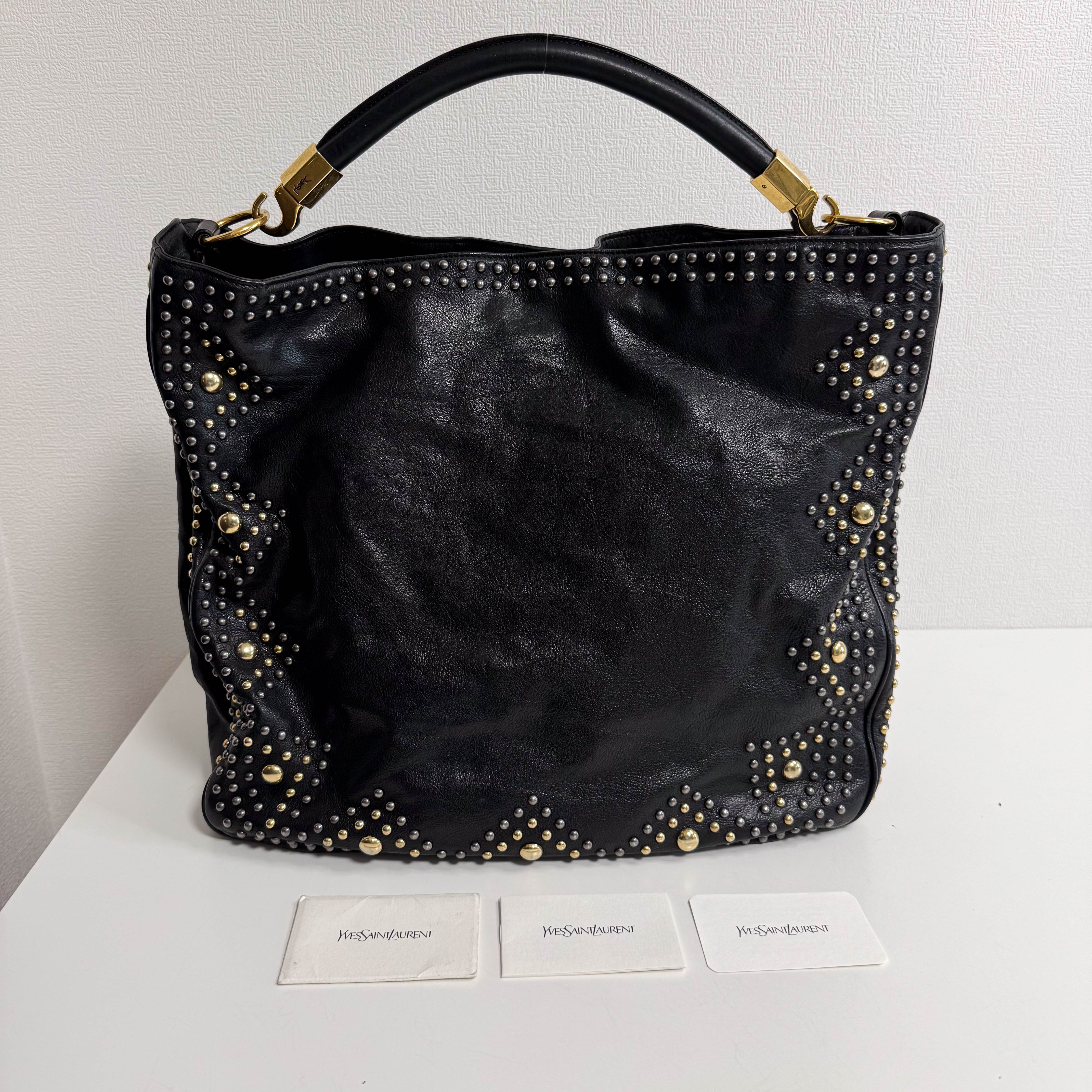 YSL Black Leather Studs Shoulder Bag