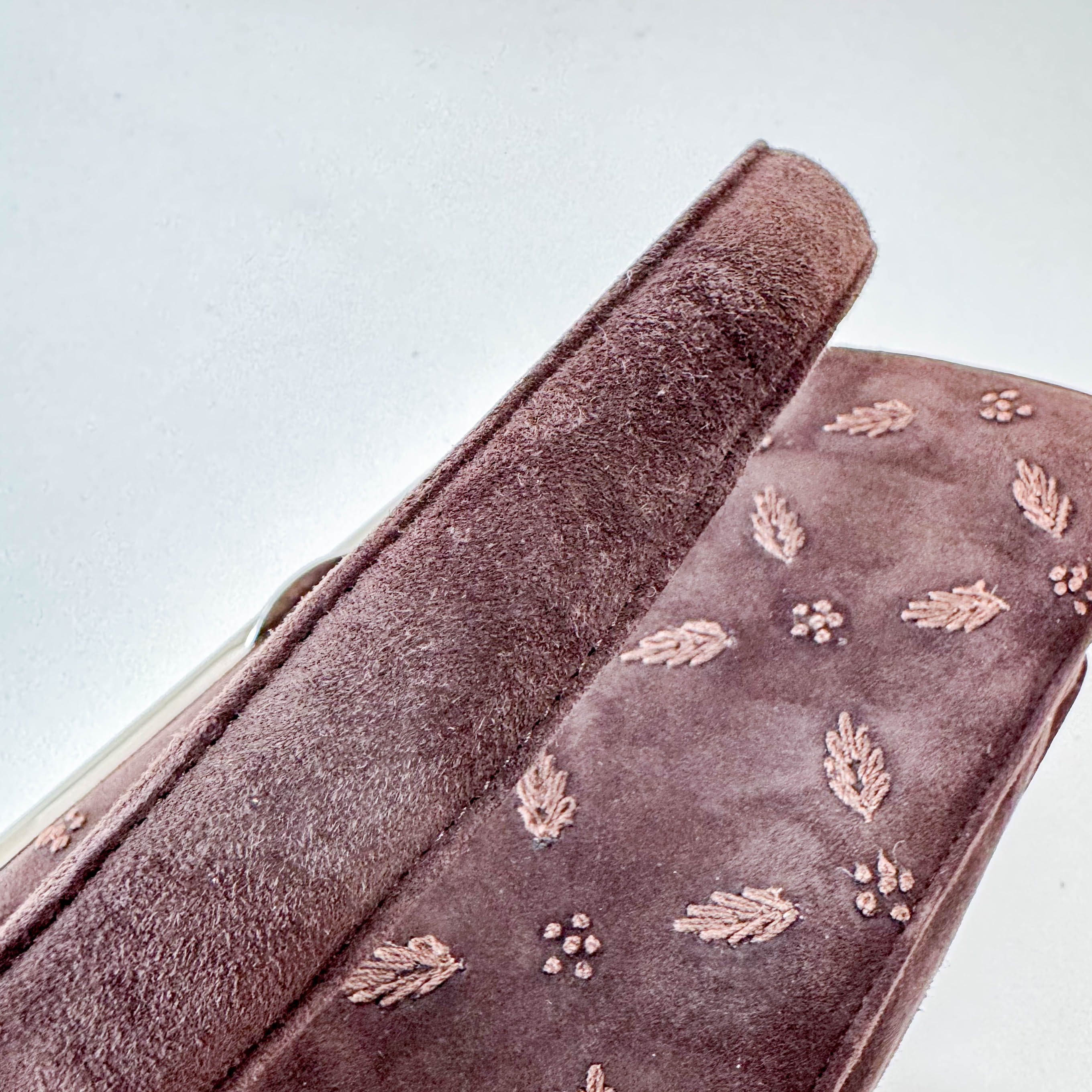 Brown Suede Embroidered Hnadbag