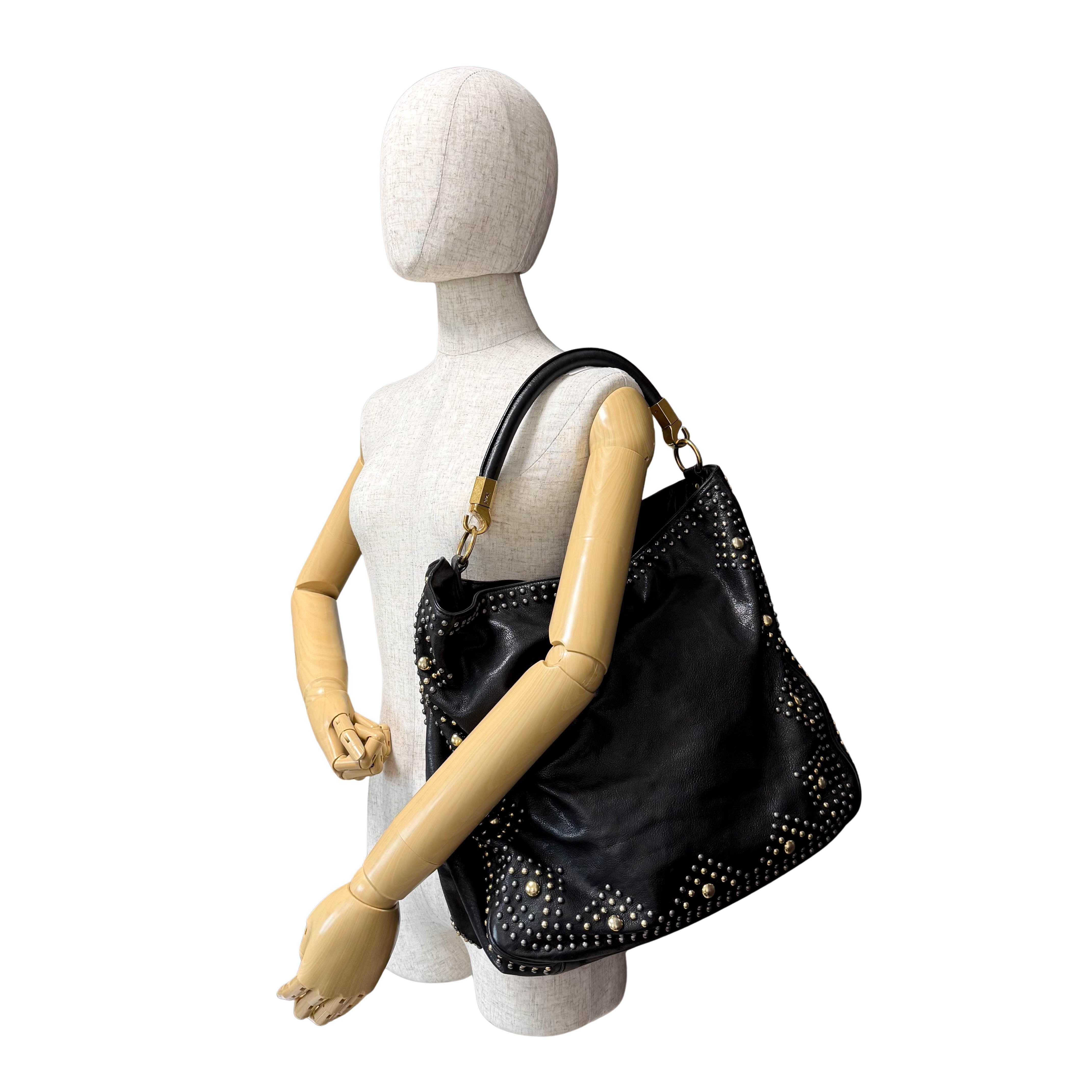 YSL Black Leather Studs Shoulder Bag