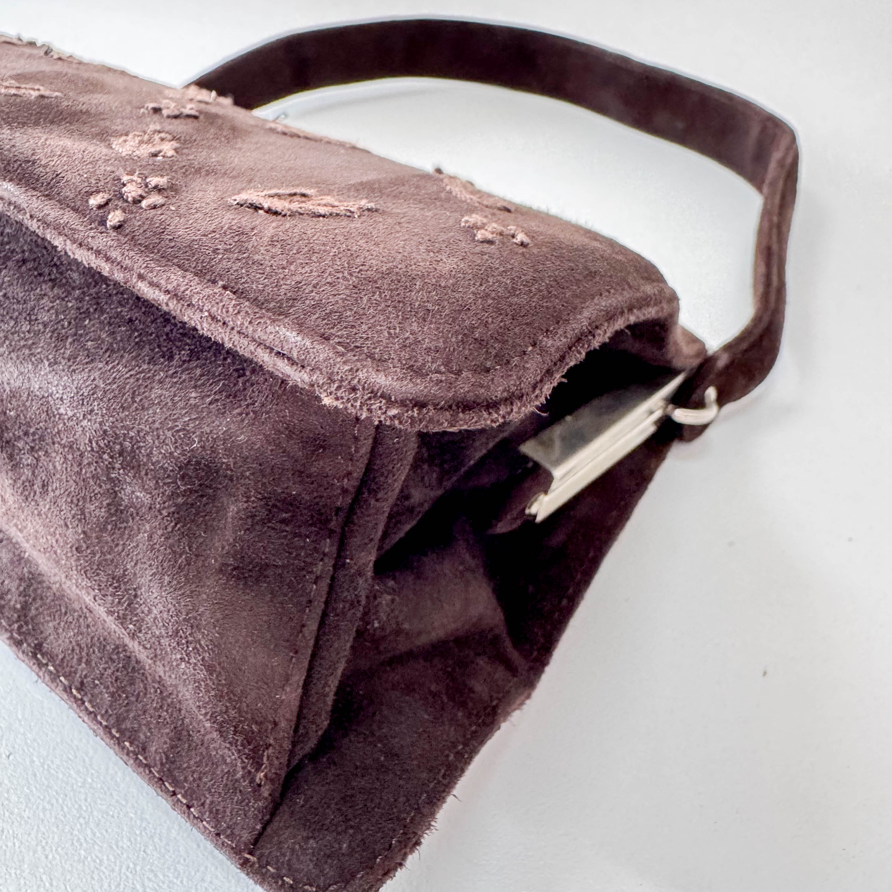 Brown Suede Embroidered Hnadbag