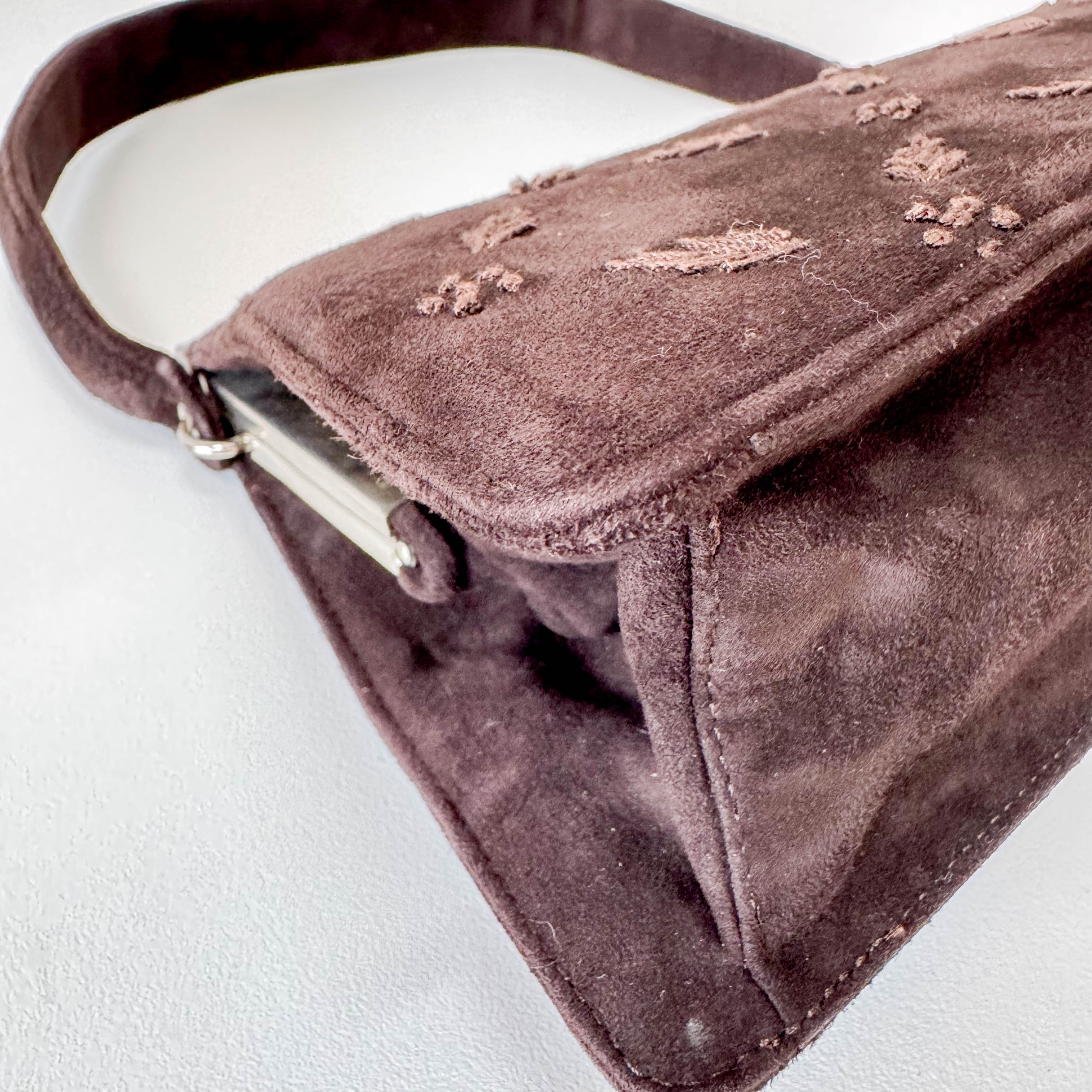 Brown Suede Embroidered Hnadbag