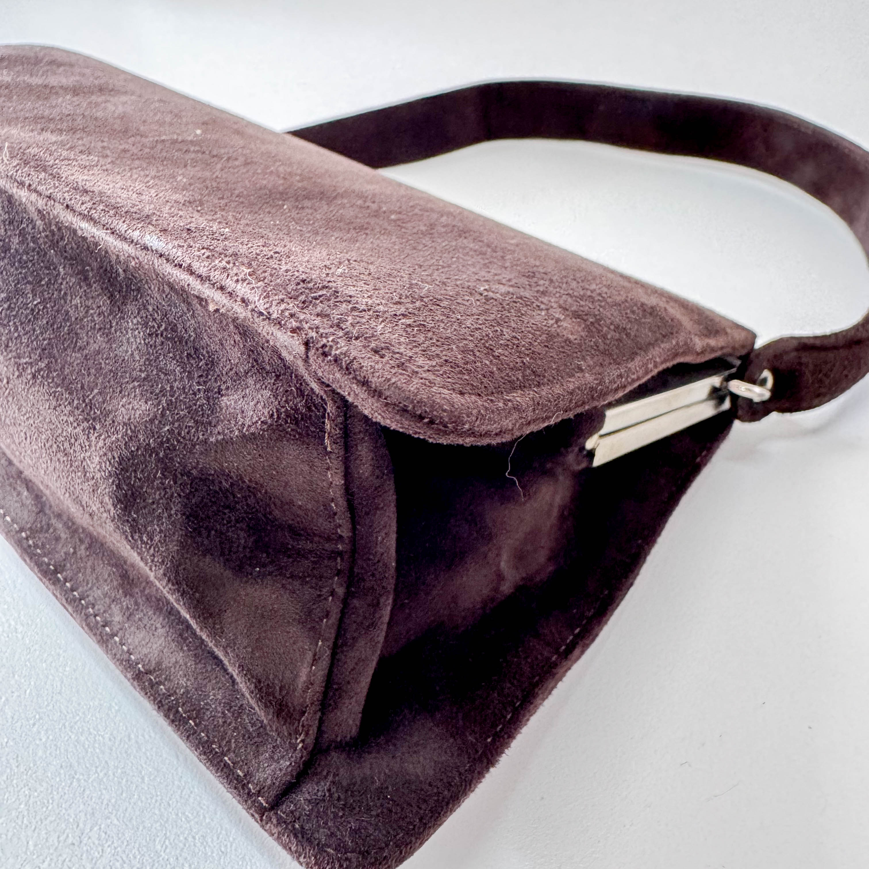 Brown Suede Embroidered Hnadbag